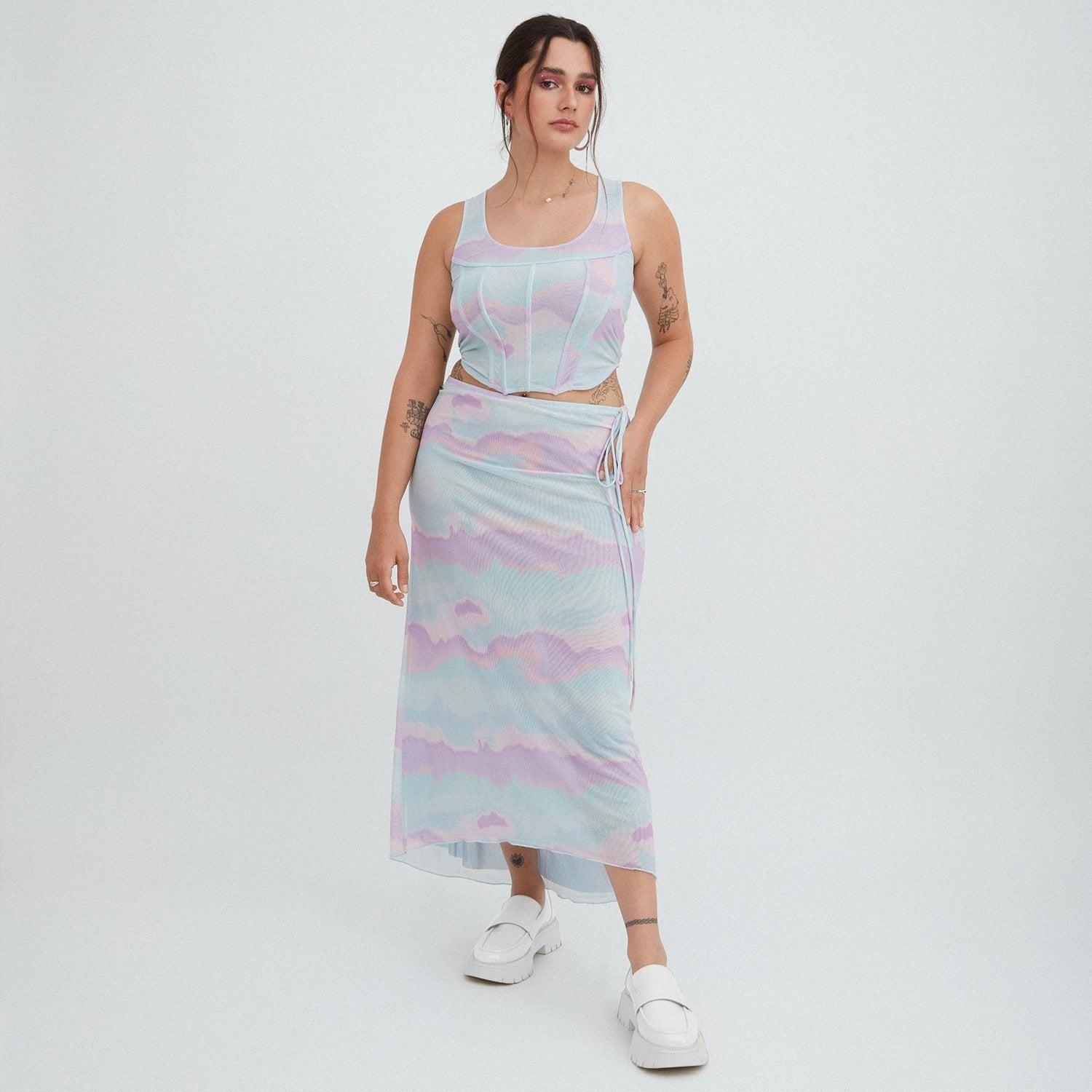 Falda Larga Mesh Celeste-5