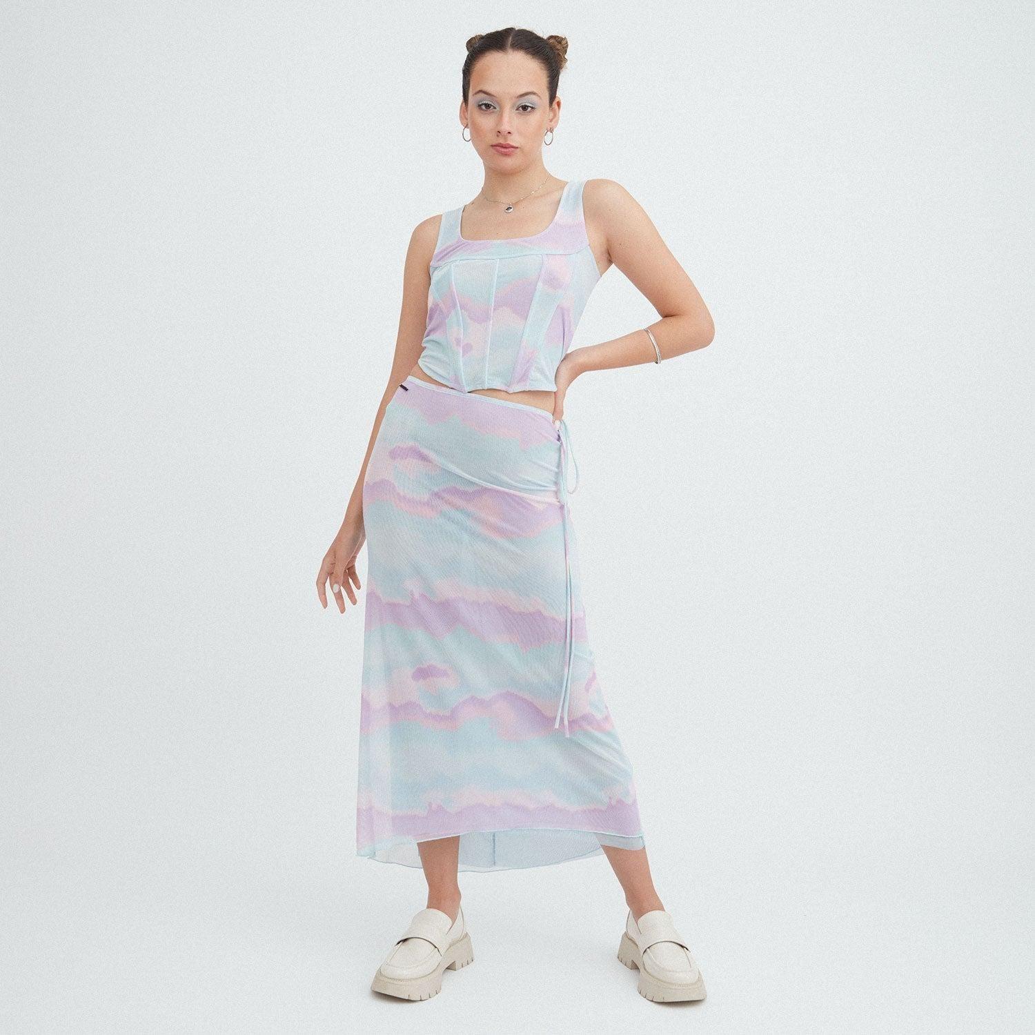 Falda Larga Mesh Celeste-7