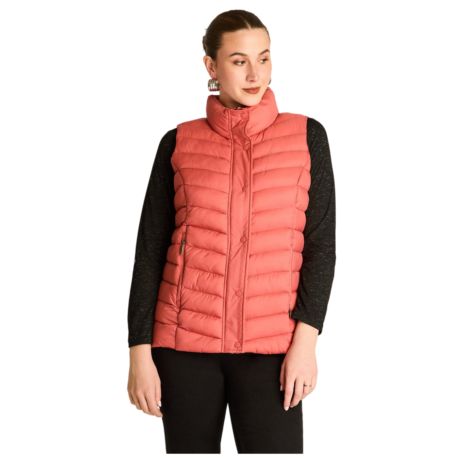 Parka Rosado Sin Mangas Elasticidad Nula Sin Forro Calce Normal Tela Plano-0