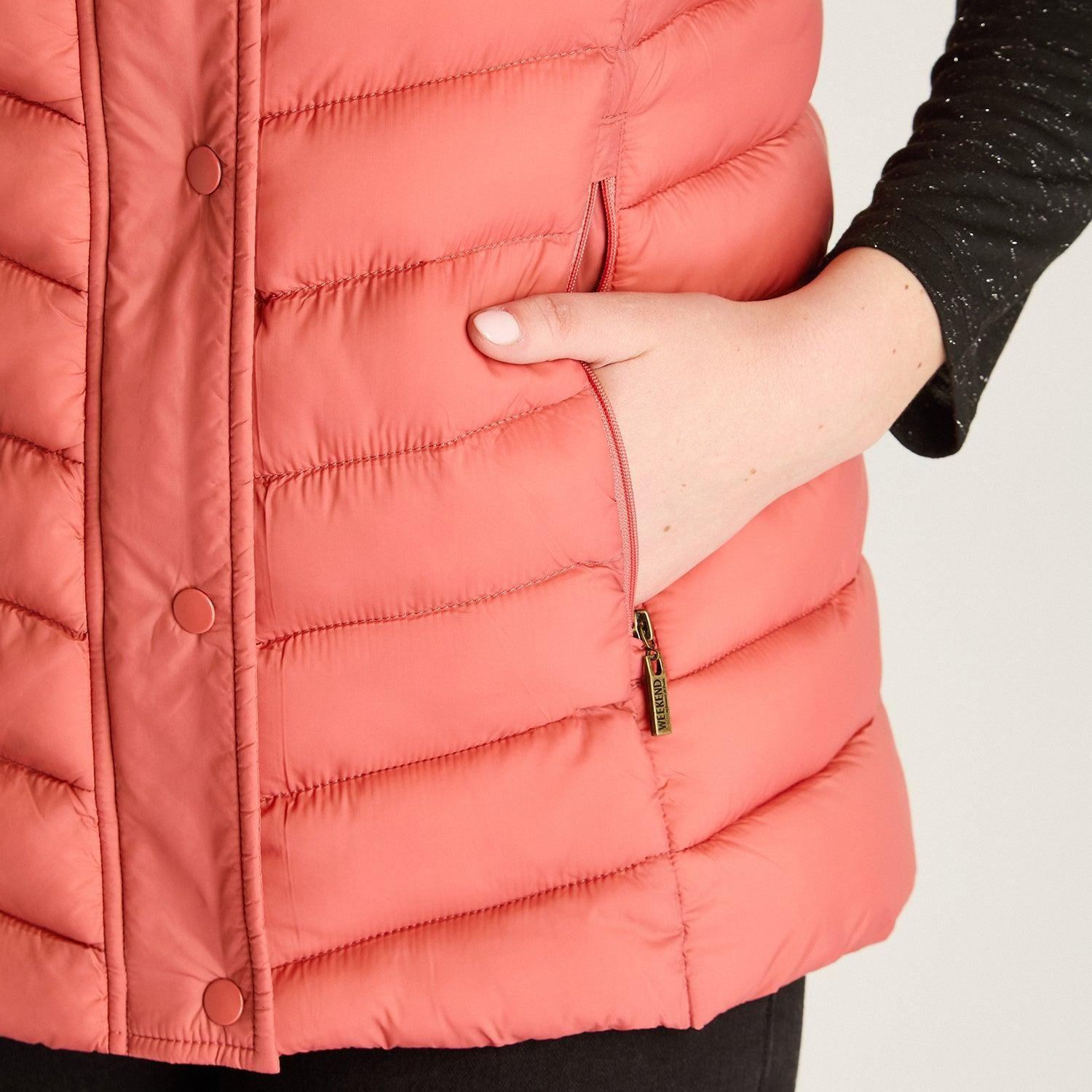 Parka Rosado Sin Mangas Elasticidad Nula Sin Forro Calce Normal Tela Plano-2