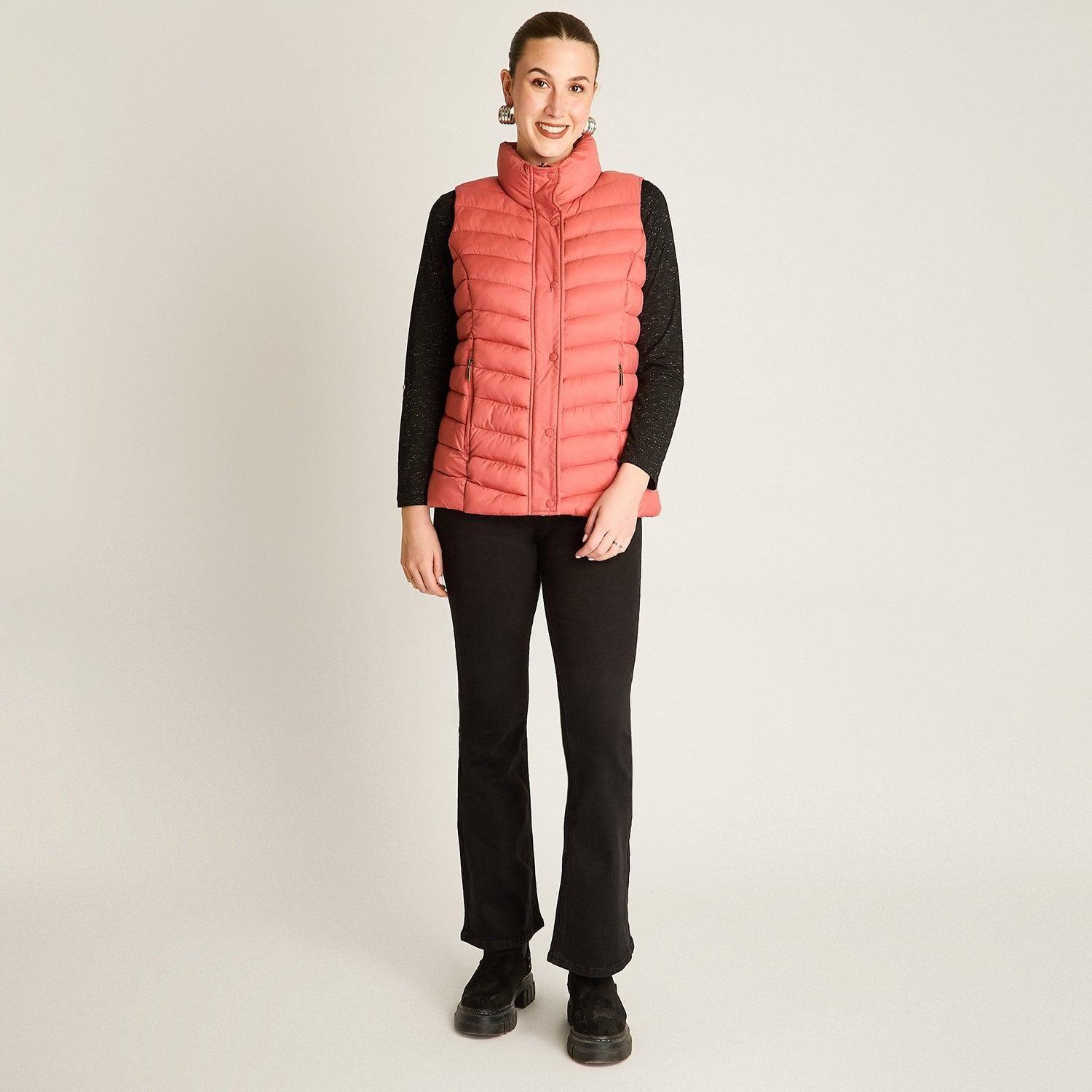 Parka Rosado Sin Mangas Elasticidad Nula Sin Forro Calce Normal Tela Plano-3