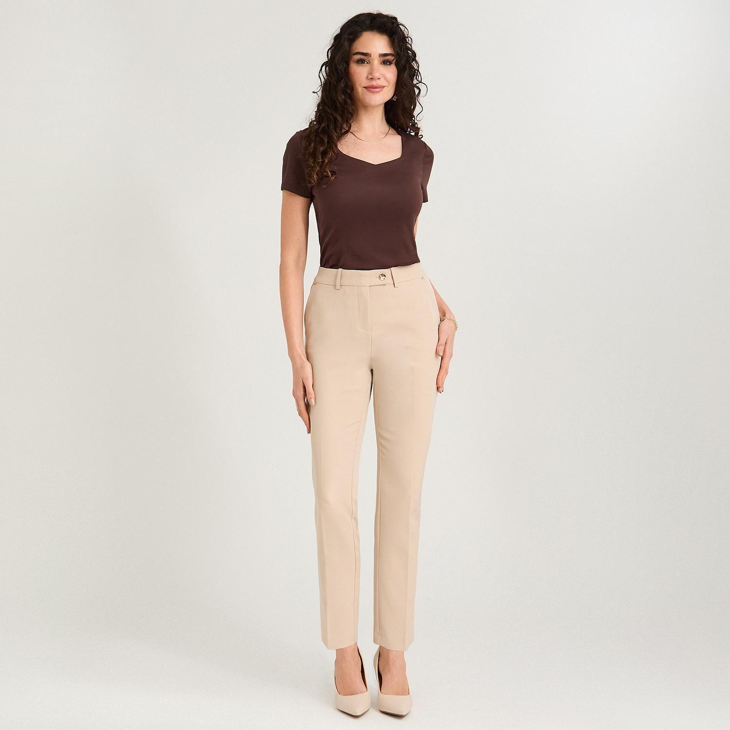 Pantalón Formal Slim un Botón Beige-2