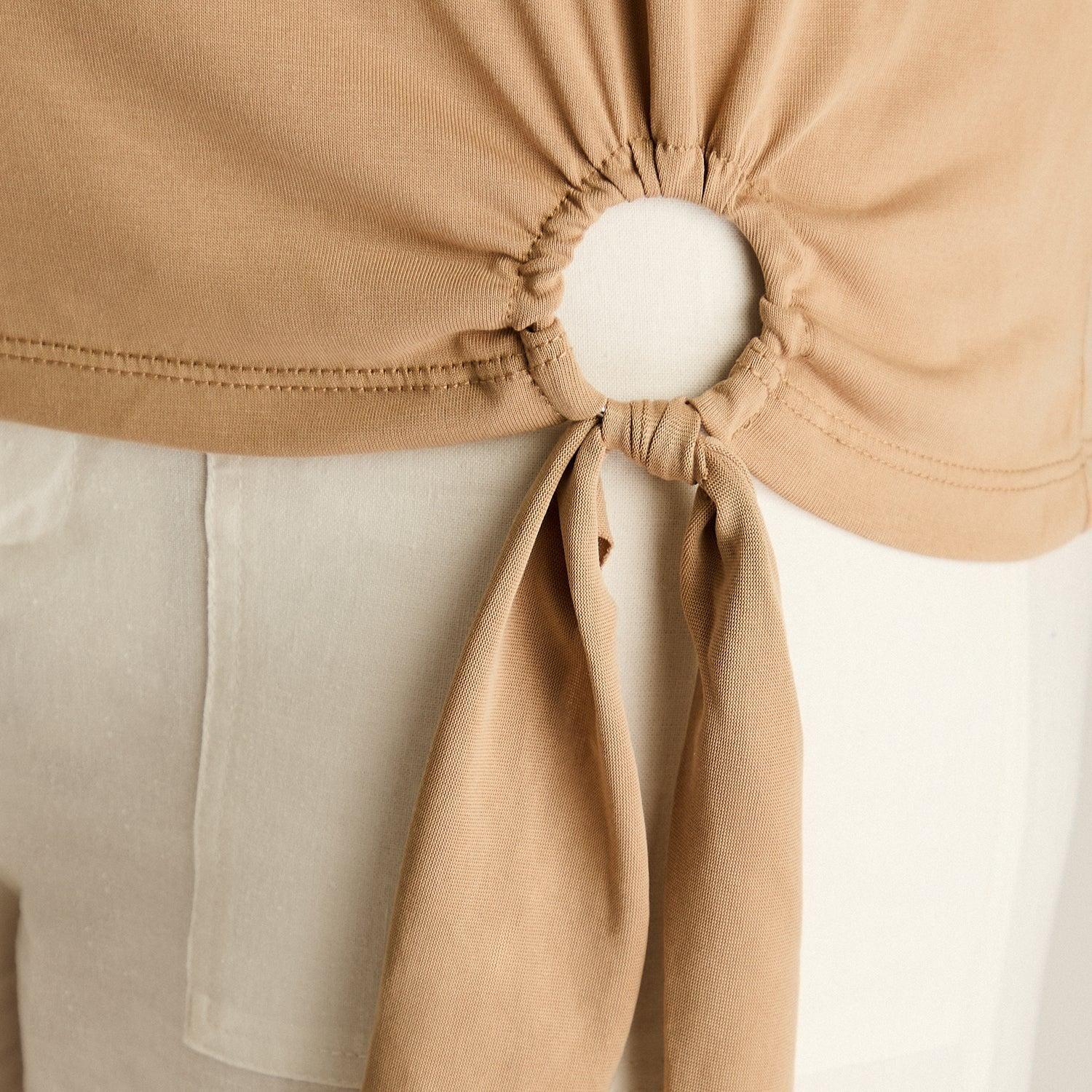 Polera Beige Manga Corta Sin Forro Calce Holgado-2