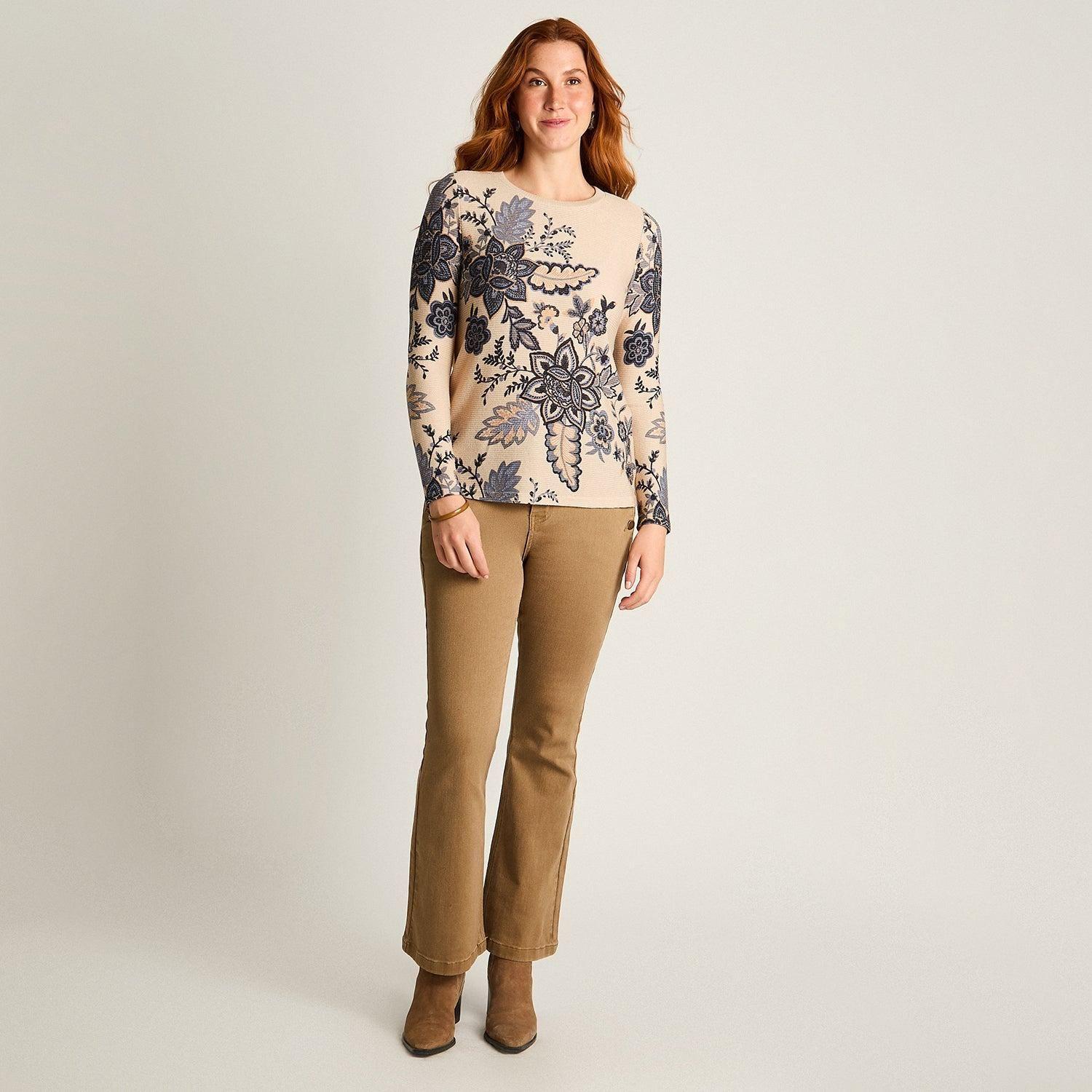 Polera Beige Lanilla Gruesa Manga Larga Estampada-3