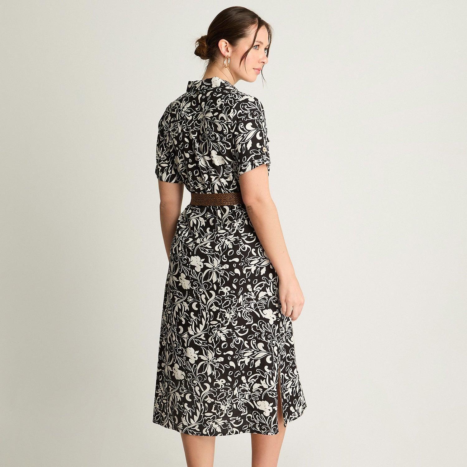 Vestido Midi Estampado Negro-1