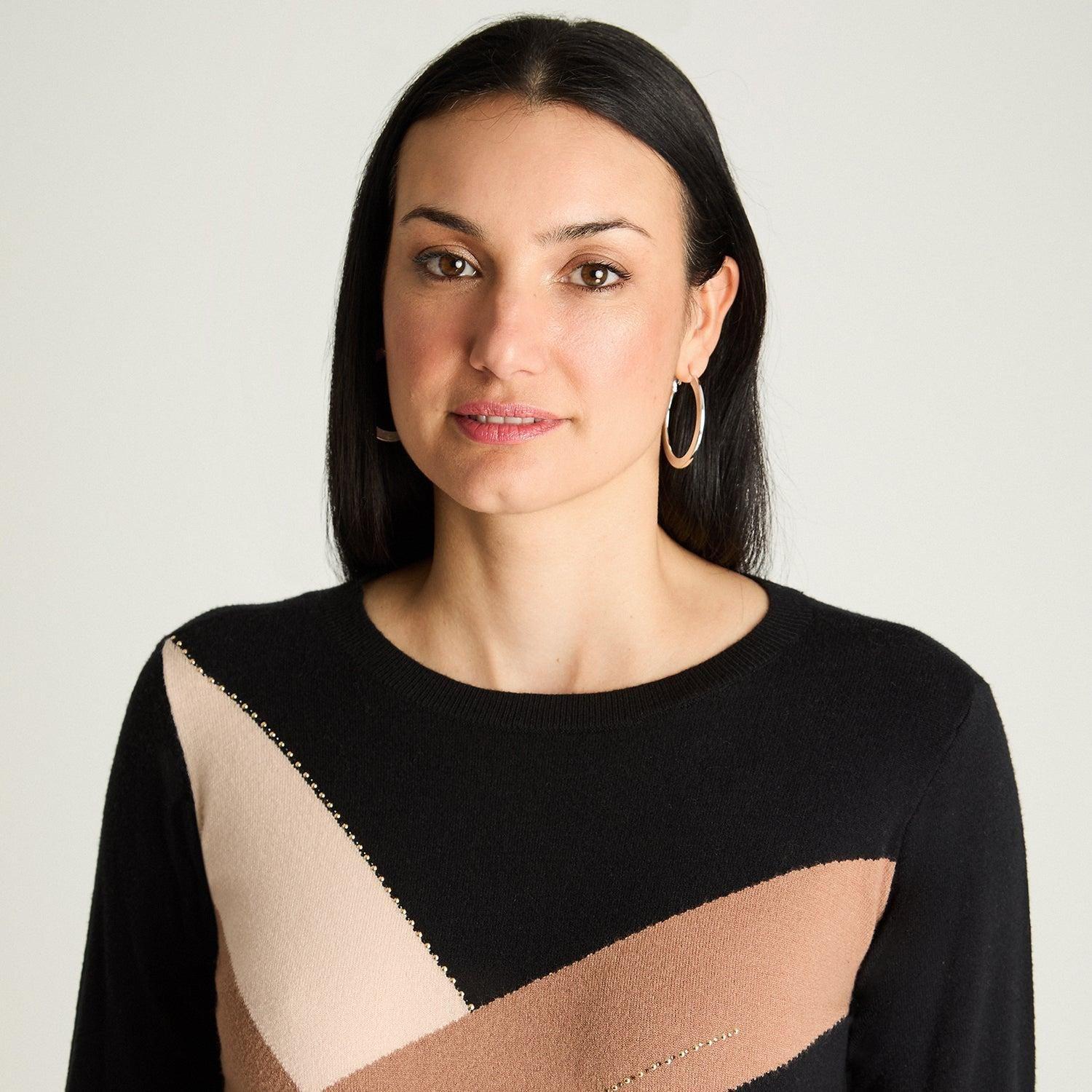 Sweater Manga Larga Escote Redondo Color Block Camel-2