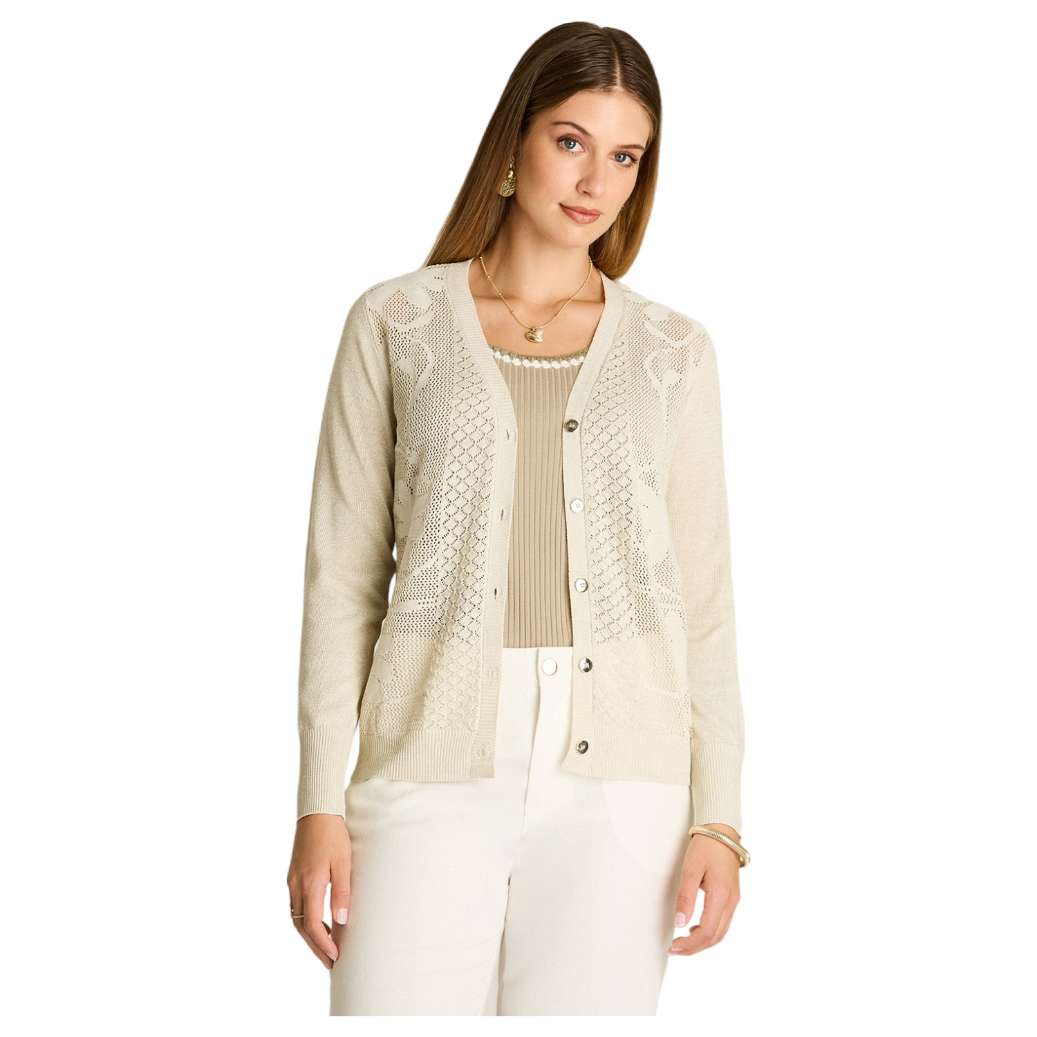 Cardigan Arena con Lurex y Botones Dorados-0