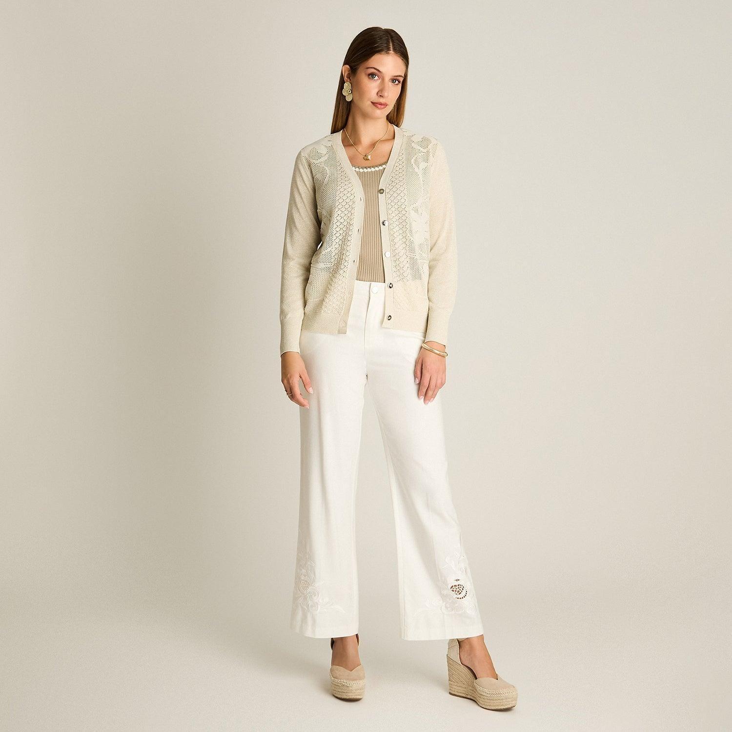 Cardigan Arena con Lurex y Botones Dorados-3
