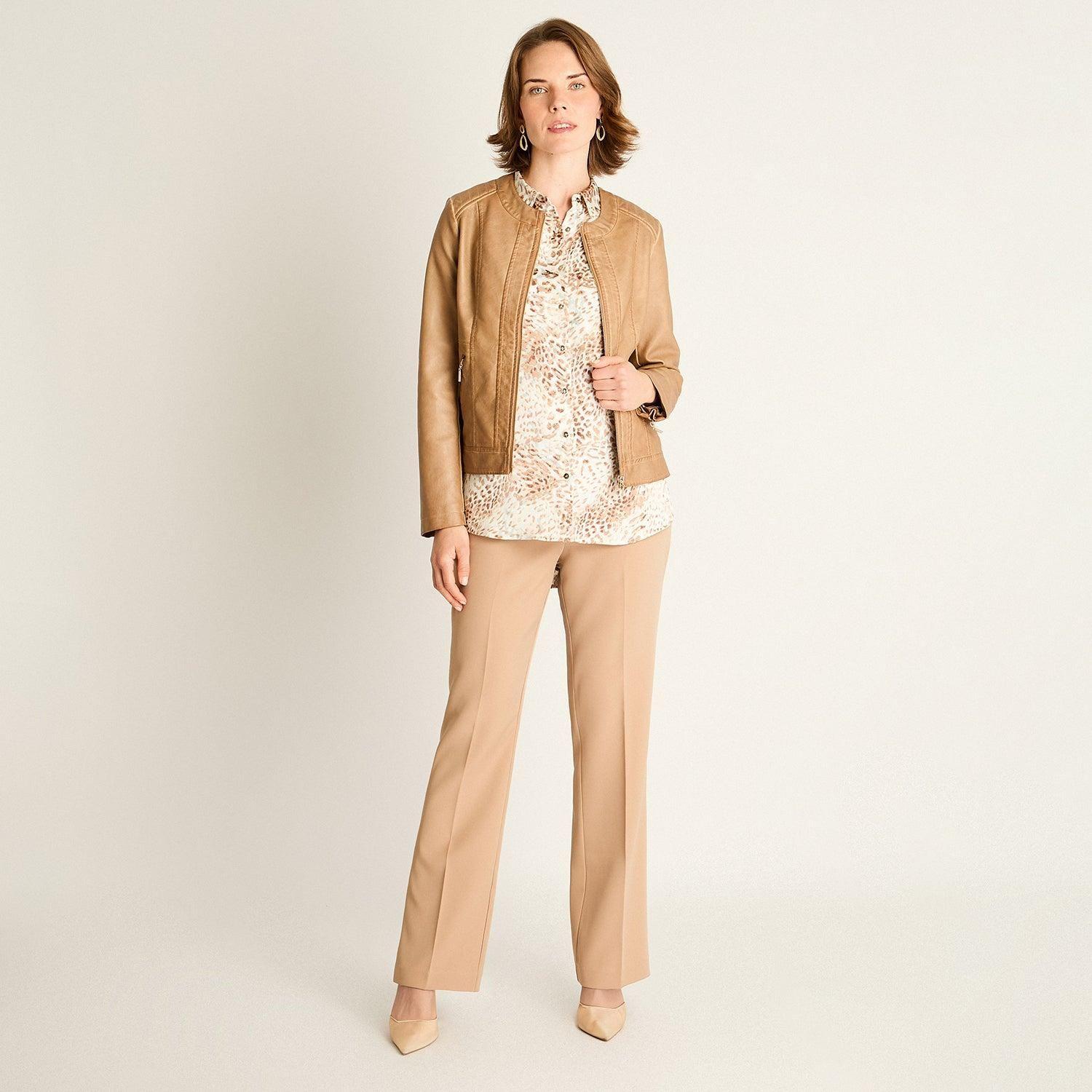Chaqueta Ecocuero Camel con Cierre-3