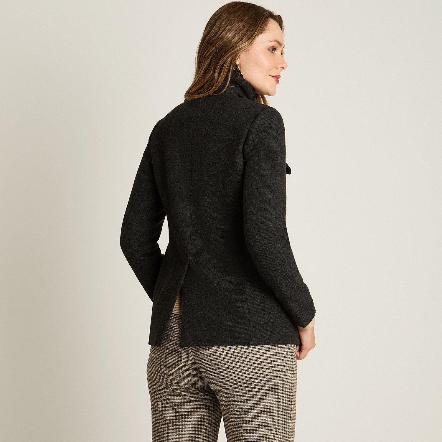 Chaqueta Marengo Estilo Casaca con Bolsillos y Cuello Alto-2