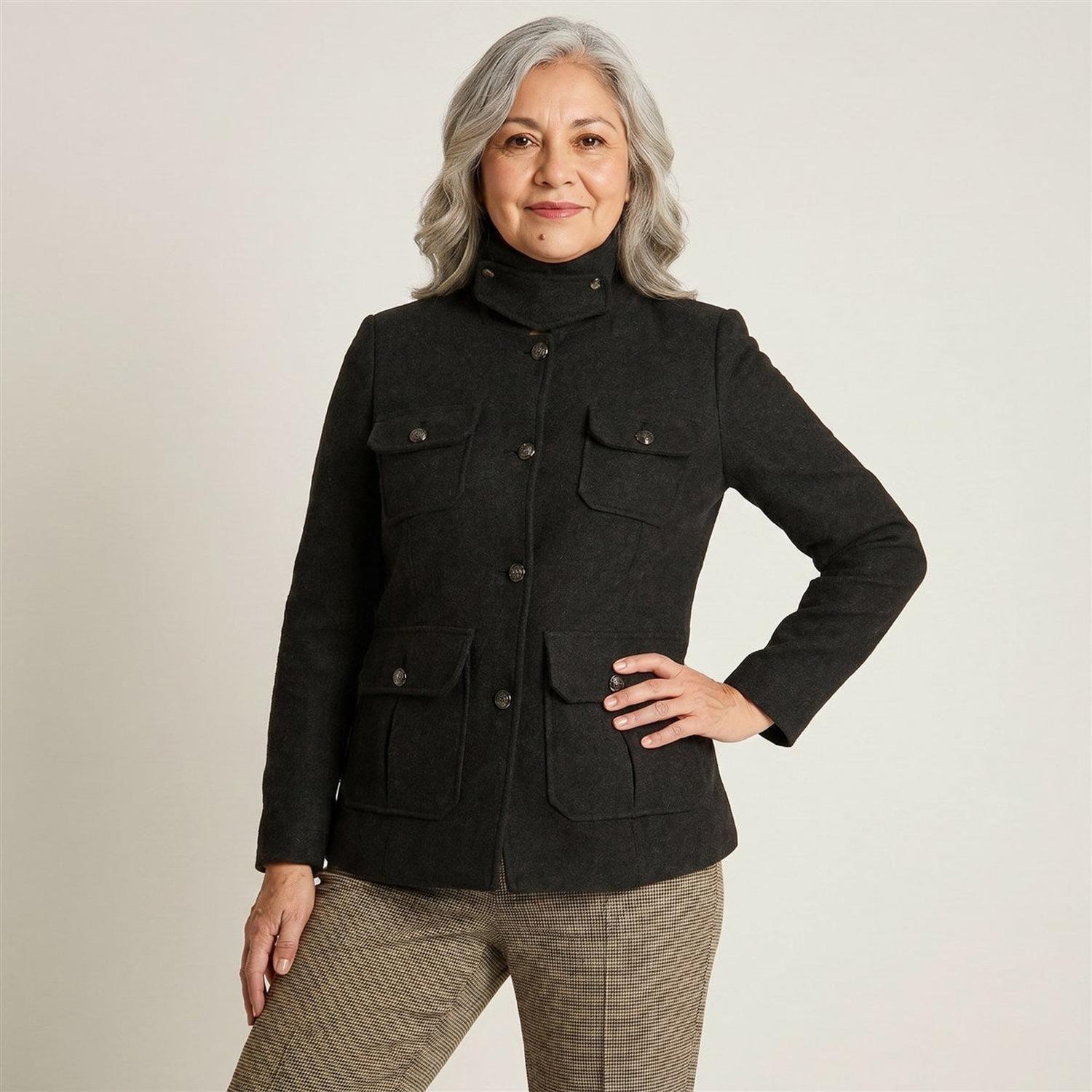 Chaqueta Marengo Estilo Casaca con Bolsillos y Cuello Alto-3