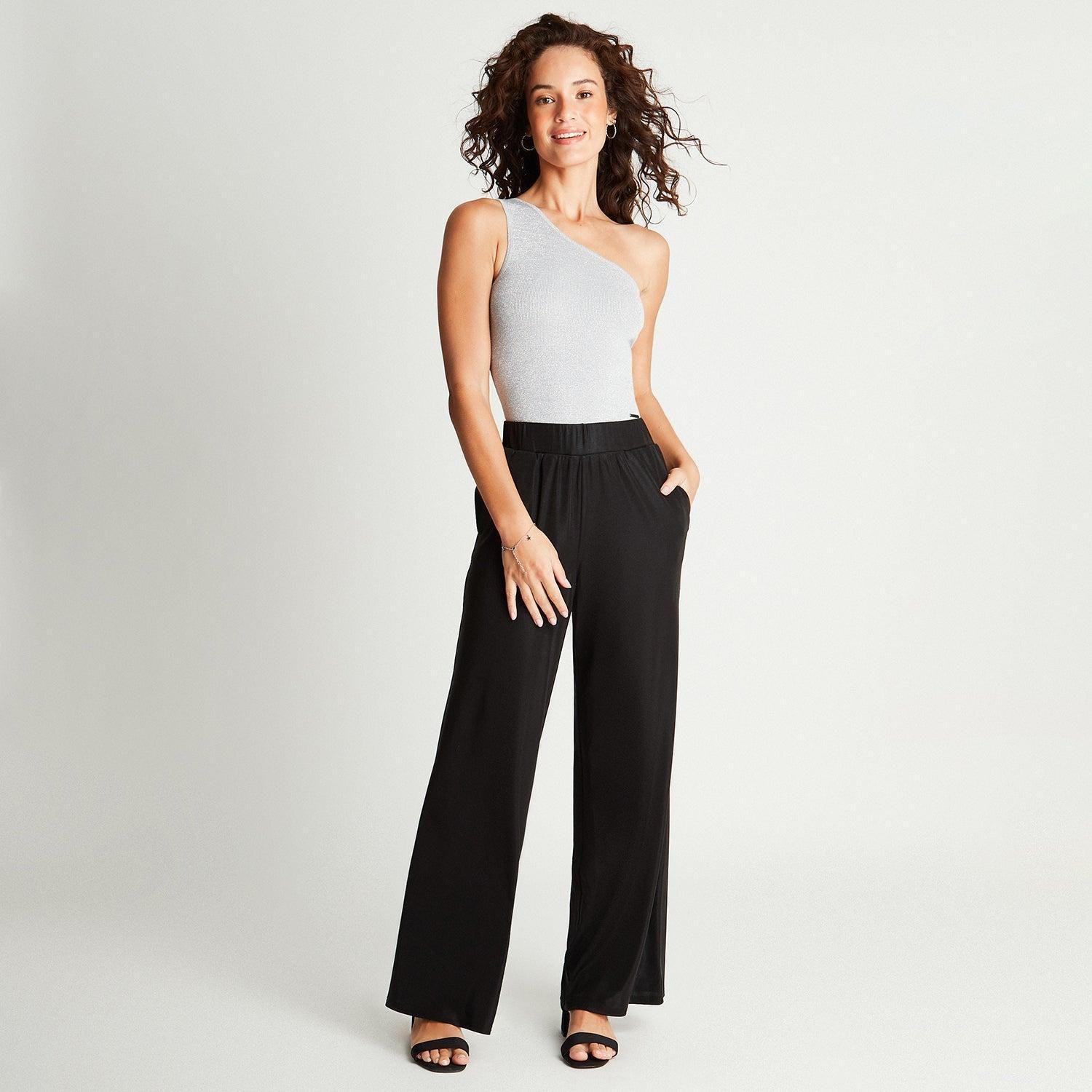 Pantalón Sport Negro Pierna Ancha Palazzo-3