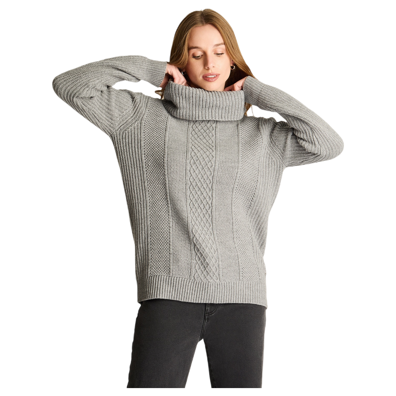 Sweater Gris Cuello Bote Con Trenzado-0