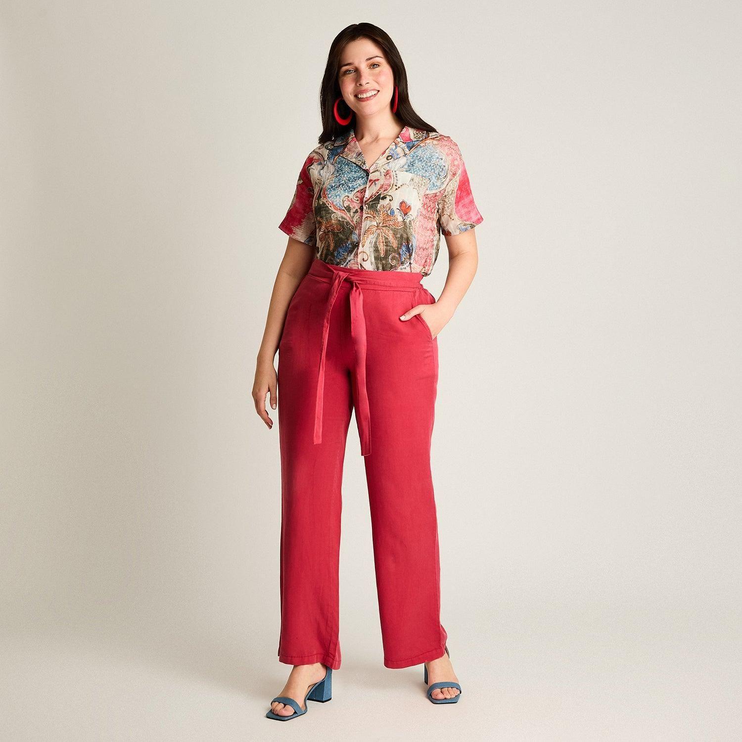 Pantalon Sport Fucsia Palazzo No Elasticado Calce Normal-3