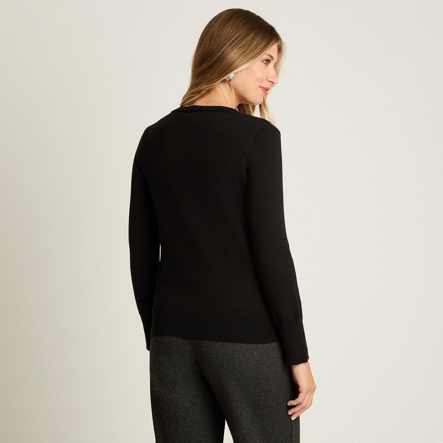 Sweater Negro con Estampado Floral Abstracto en Tejido-1