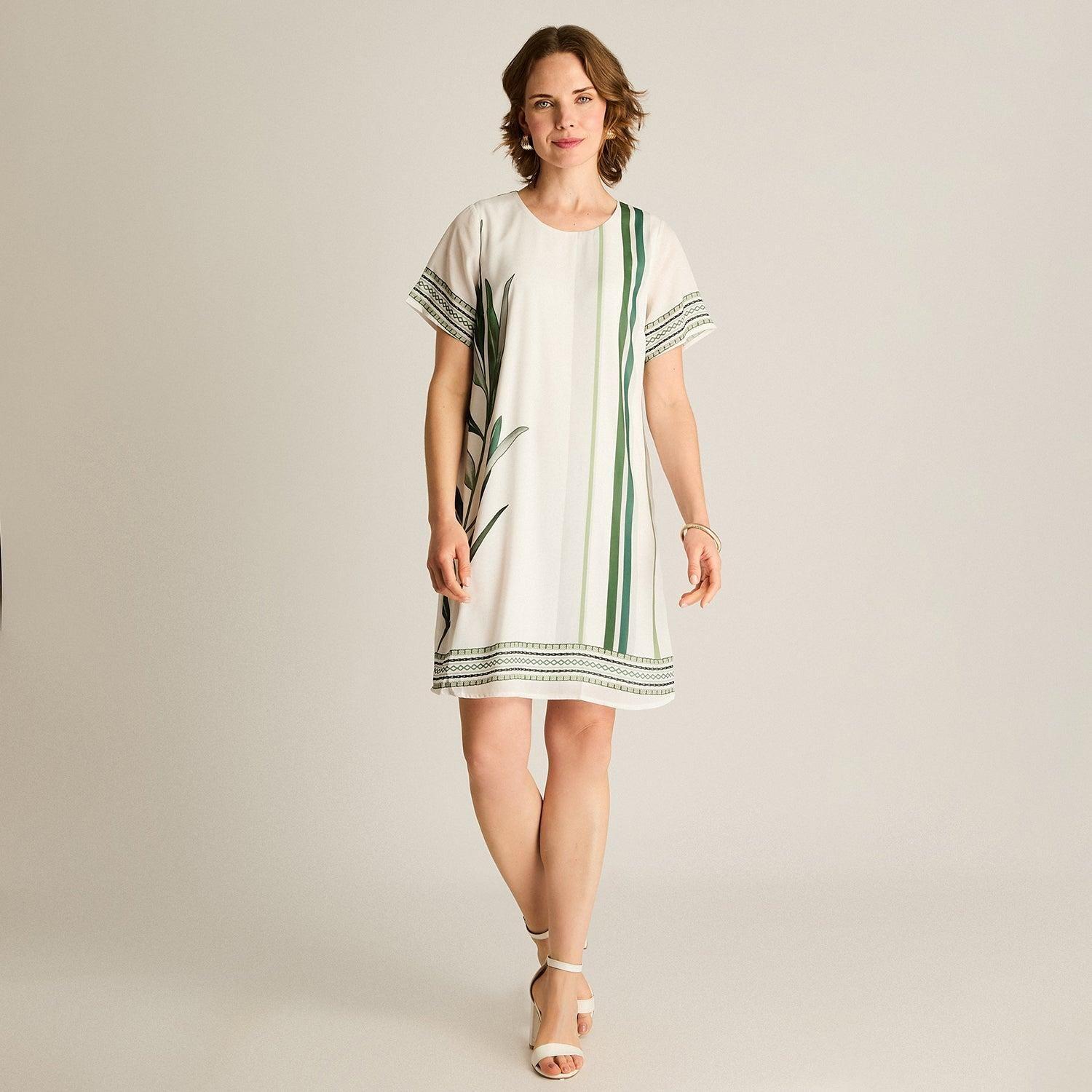 Vestido Corto Verde No Elasticado Con Forro Calce Holgado-3