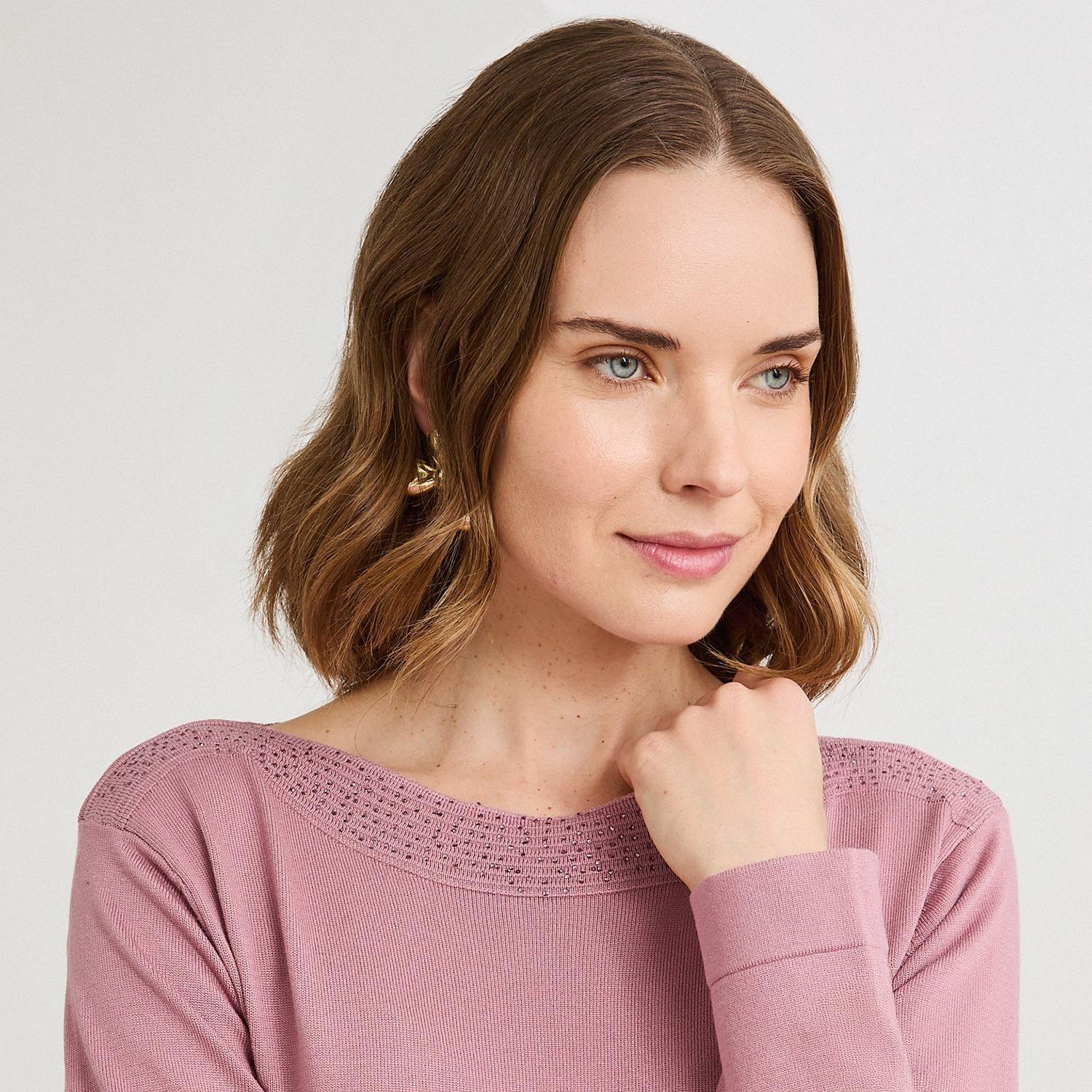 Sweater con Aplicación de Strass Rosado-2