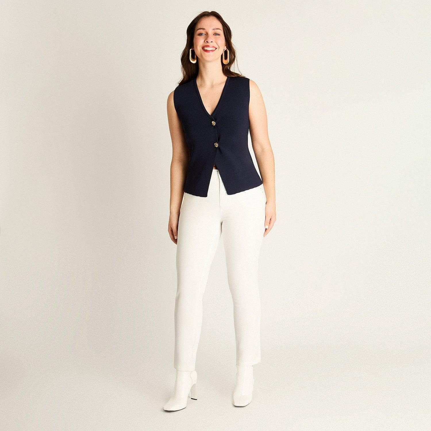 Cardigan Azul sin Mangas-7