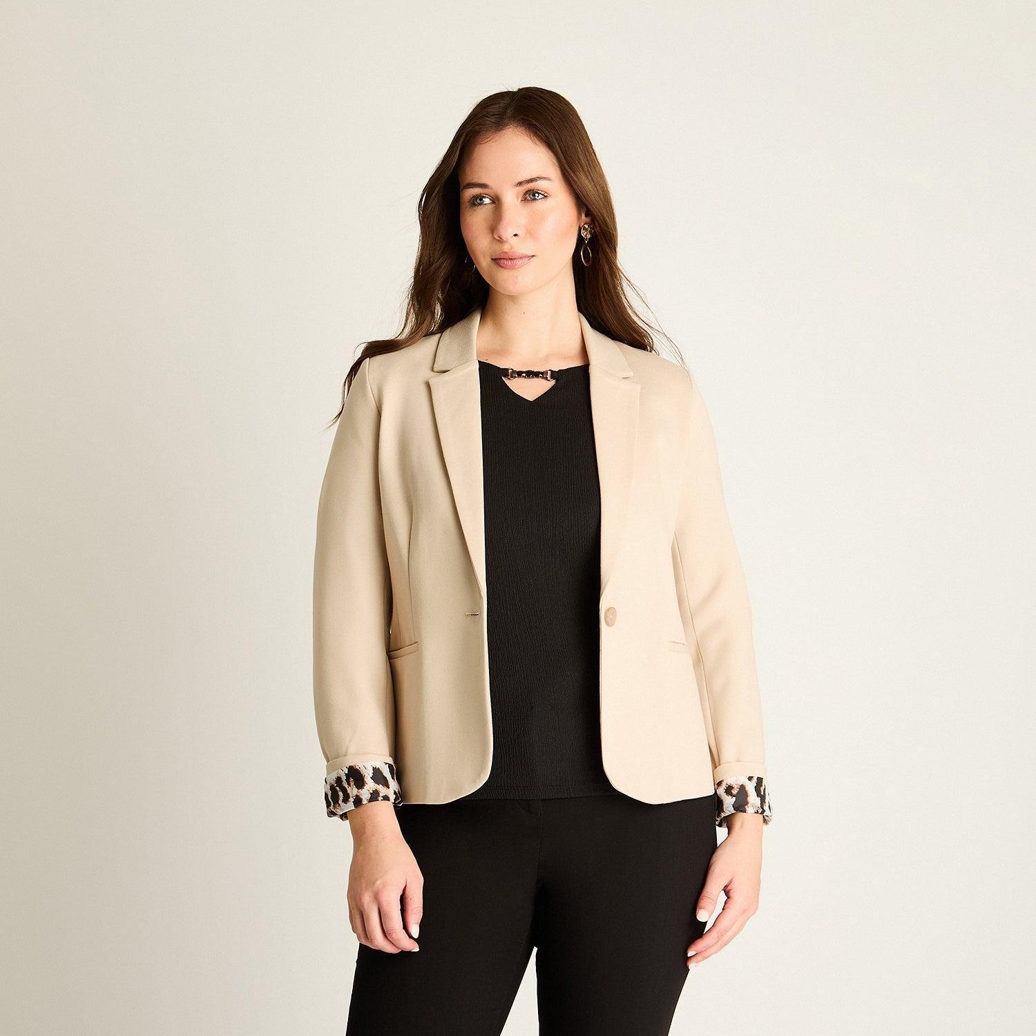 Blazer Beige con Puños Animal Print-0