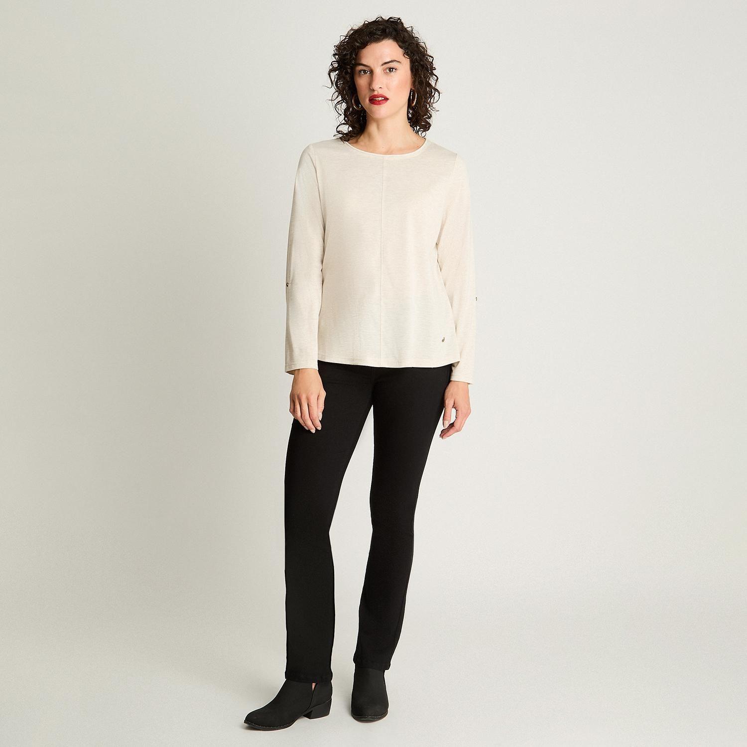 Polera Manga Larga Cuello Redondo Lurex Beige-3