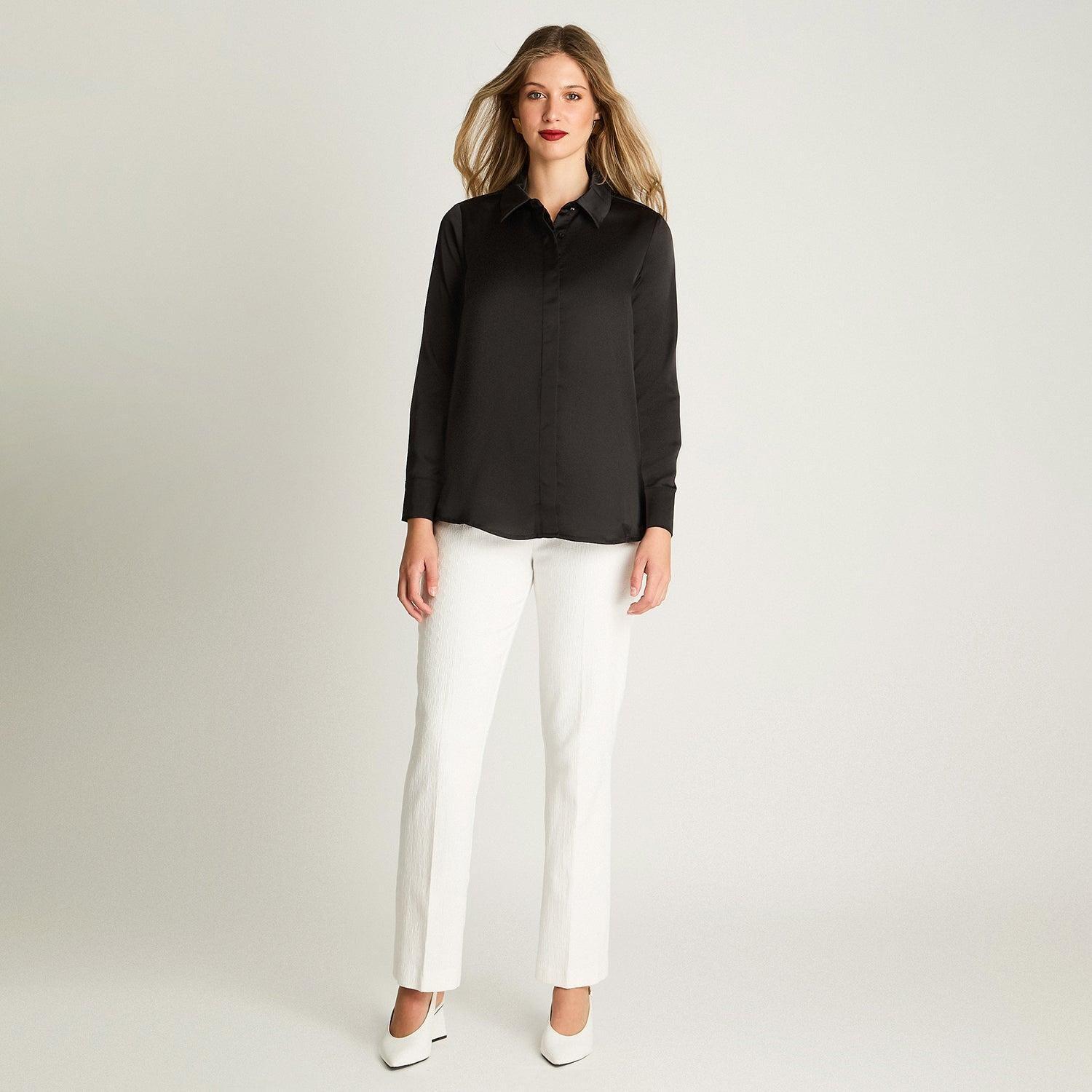 Blusa Camisera Manga Larga Satintada Negro-3