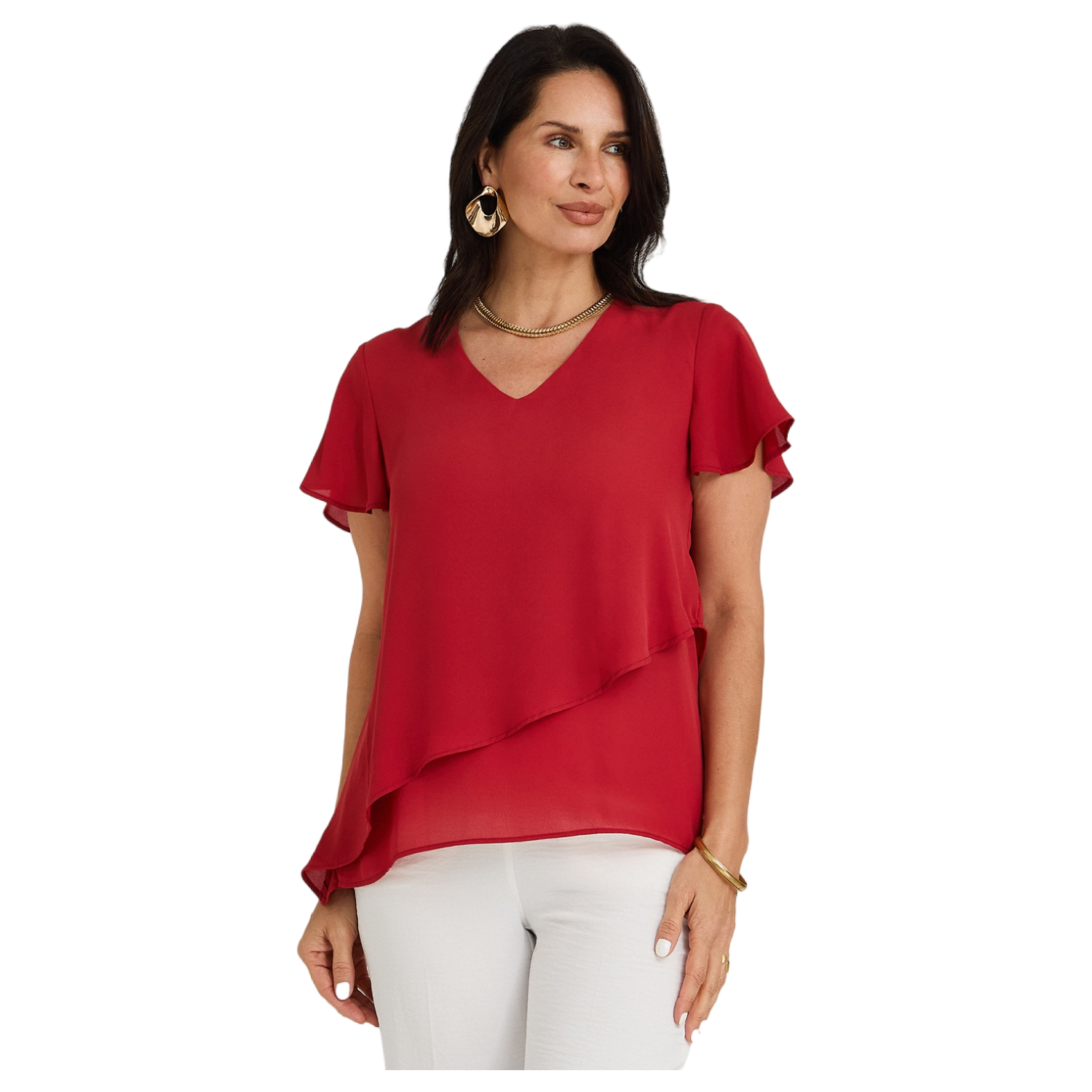 Blusa Escote V con Capas Rojo-0