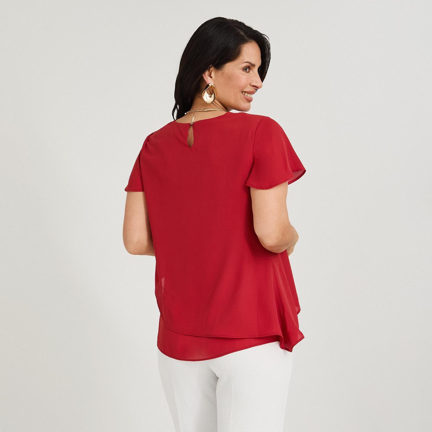 Blusa Escote V con Capas Rojo-1