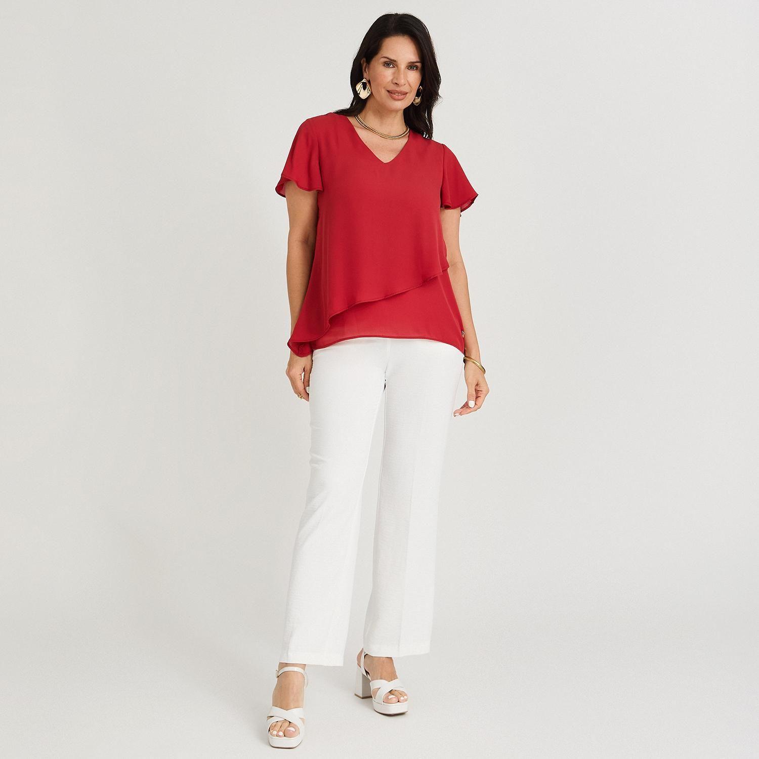 Blusa Escote V con Capas Rojo-3
