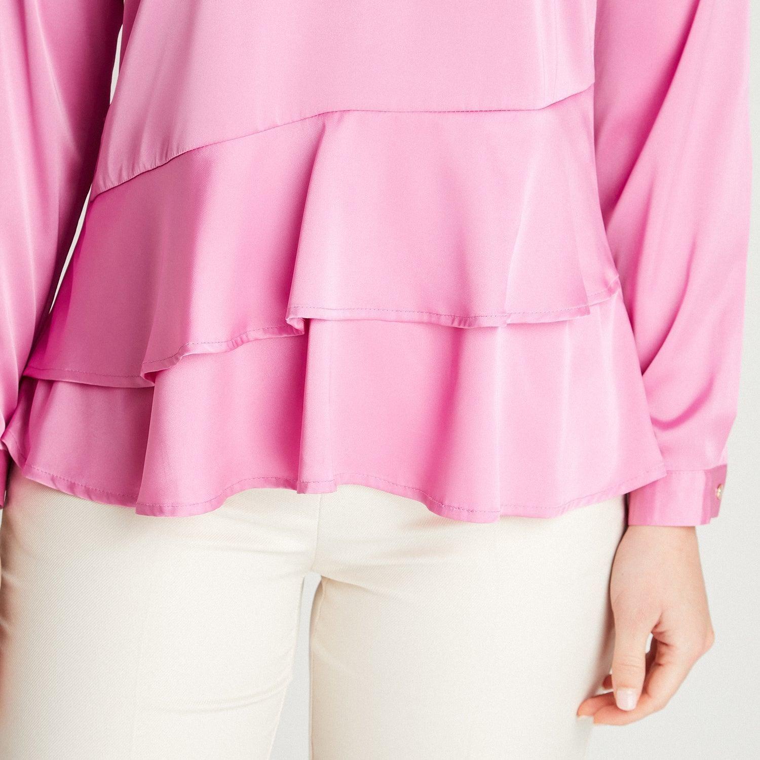Blusa Rosado Manga Larga Cuello V-2