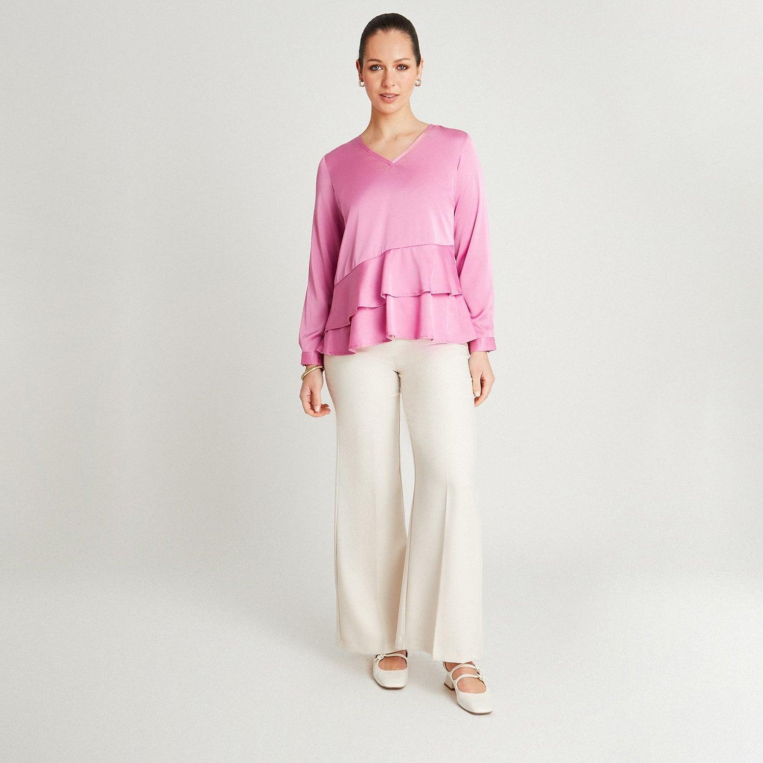 Blusa Rosado Manga Larga Cuello V-3