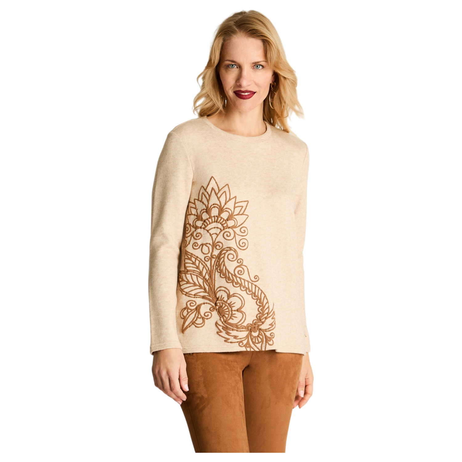 Polera Manga Larga Lanilla Print Focalizado Beige-4