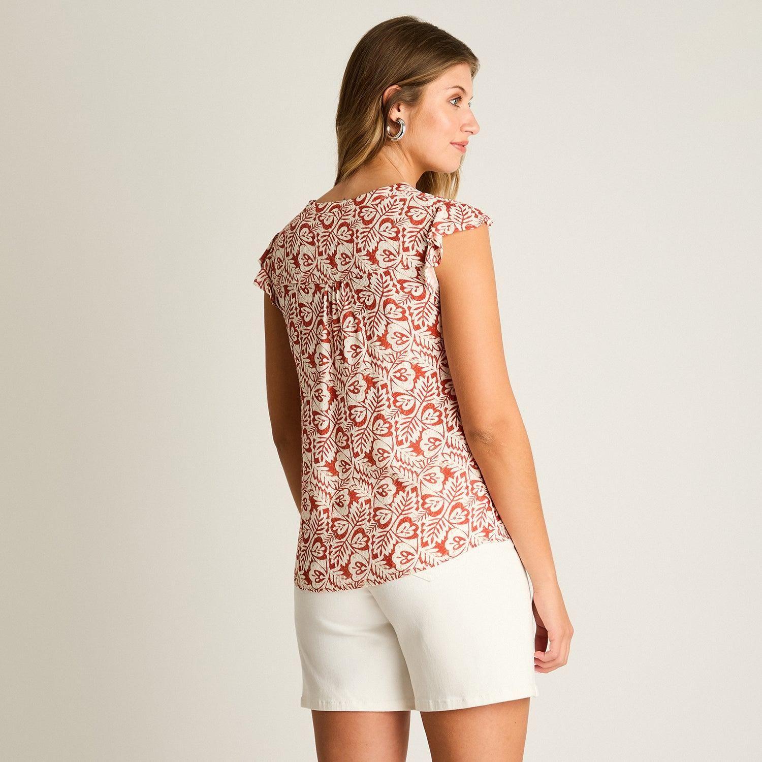 Blusa Terracota Manga Corta No Elasticado Sin Forro Calce Normal-1