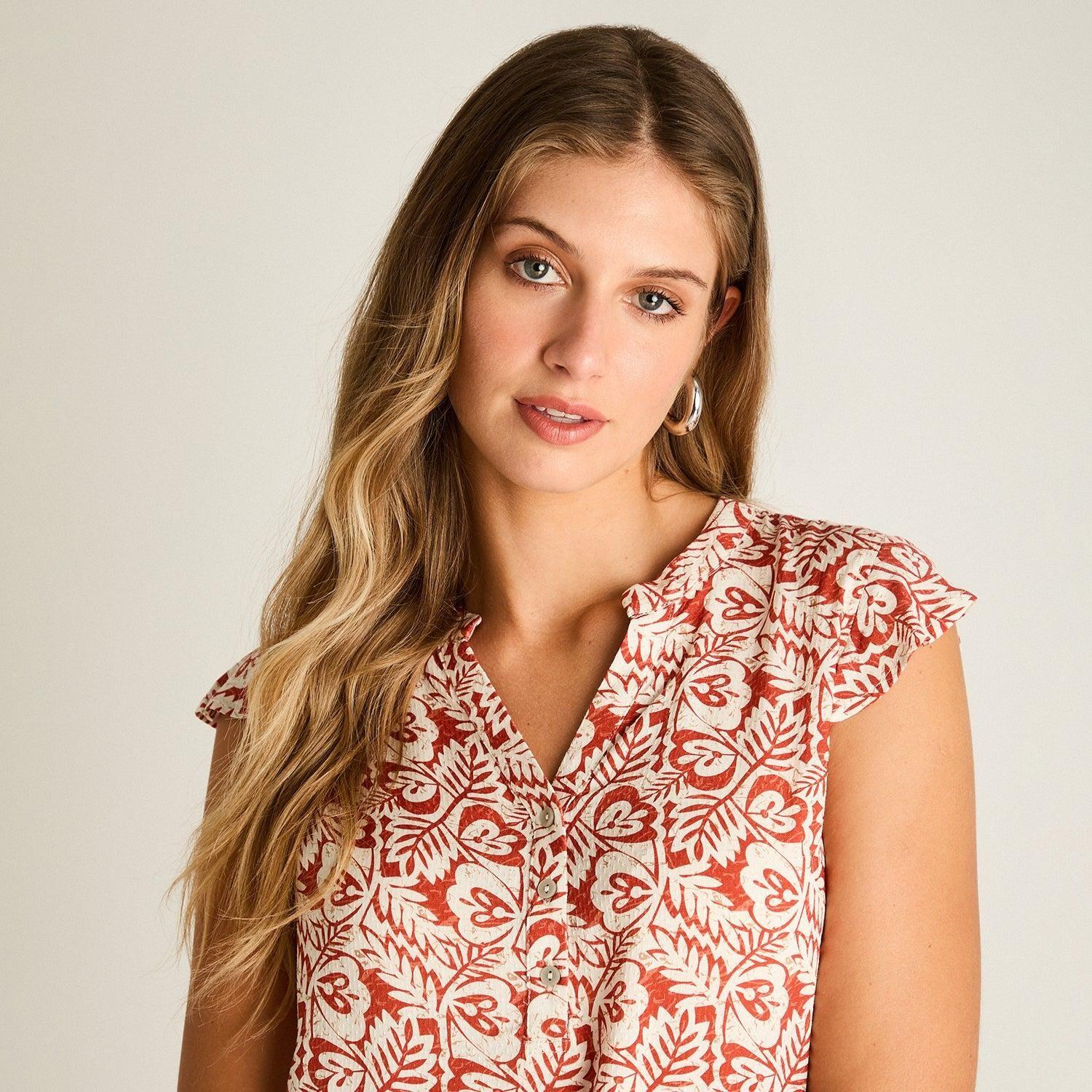 Blusa Terracota Manga Corta No Elasticado Sin Forro Calce Normal-2