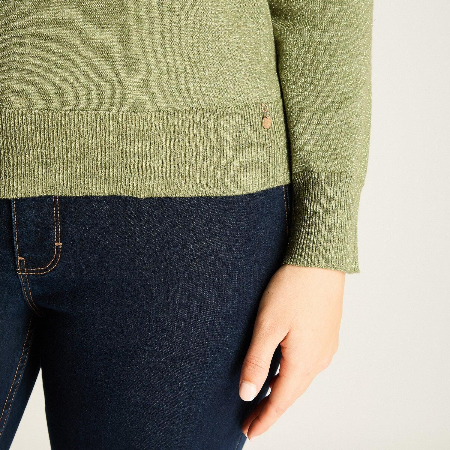 Sweater Verde con Puños Contrastantes-2