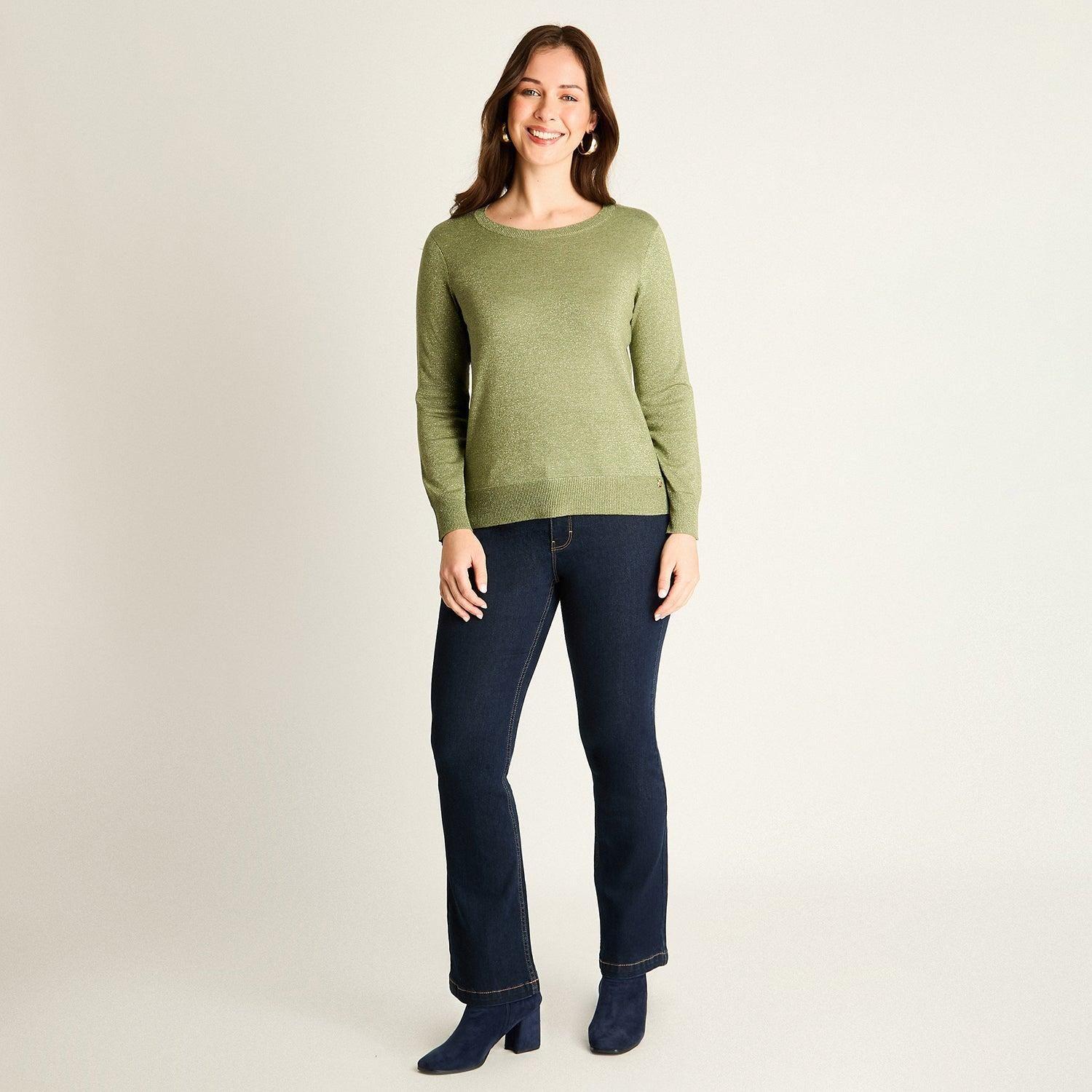Sweater Verde con Puños Contrastantes-3
