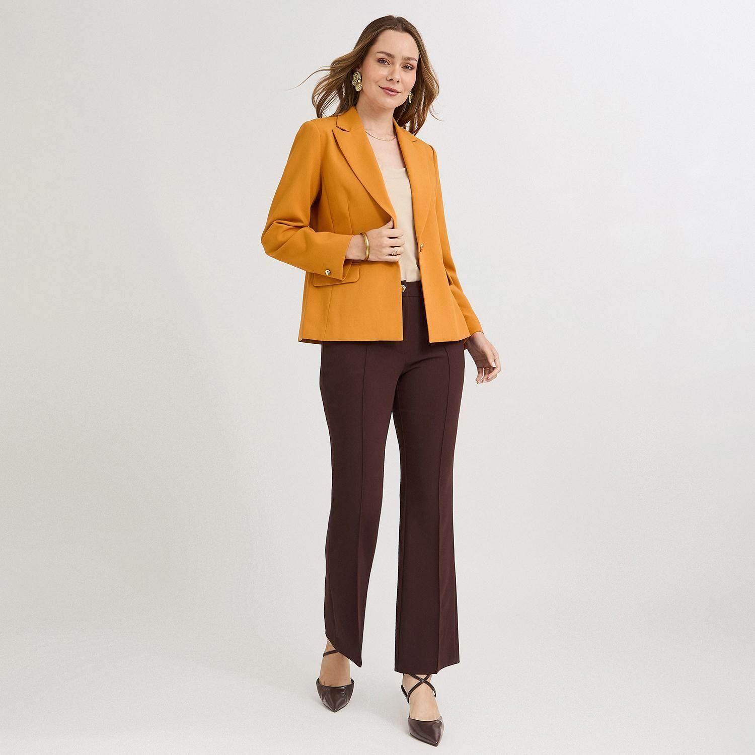 Blazer un Botón con Bolsillo Solapa Mostaza-3