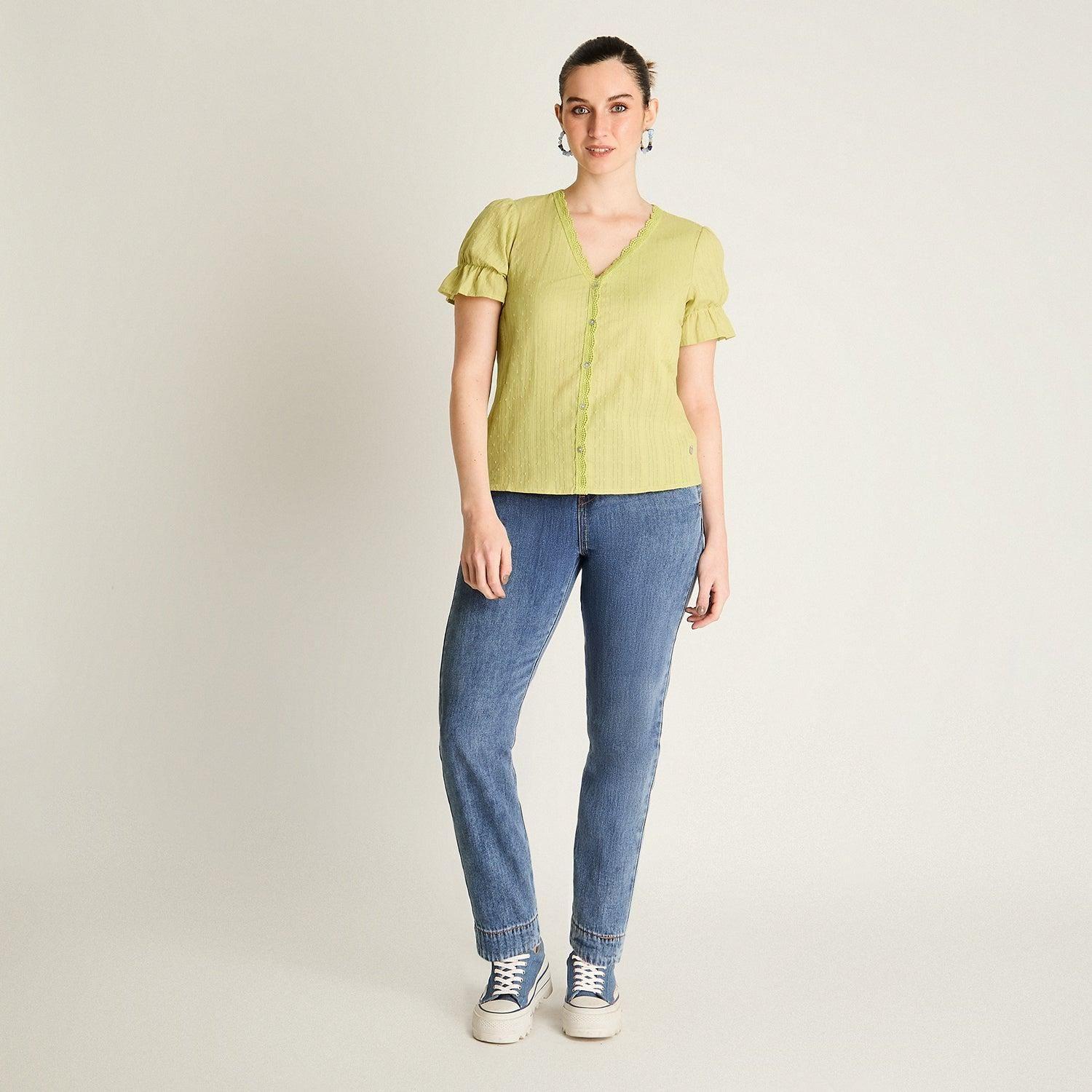 Blusa Verde Lima con Botones-3