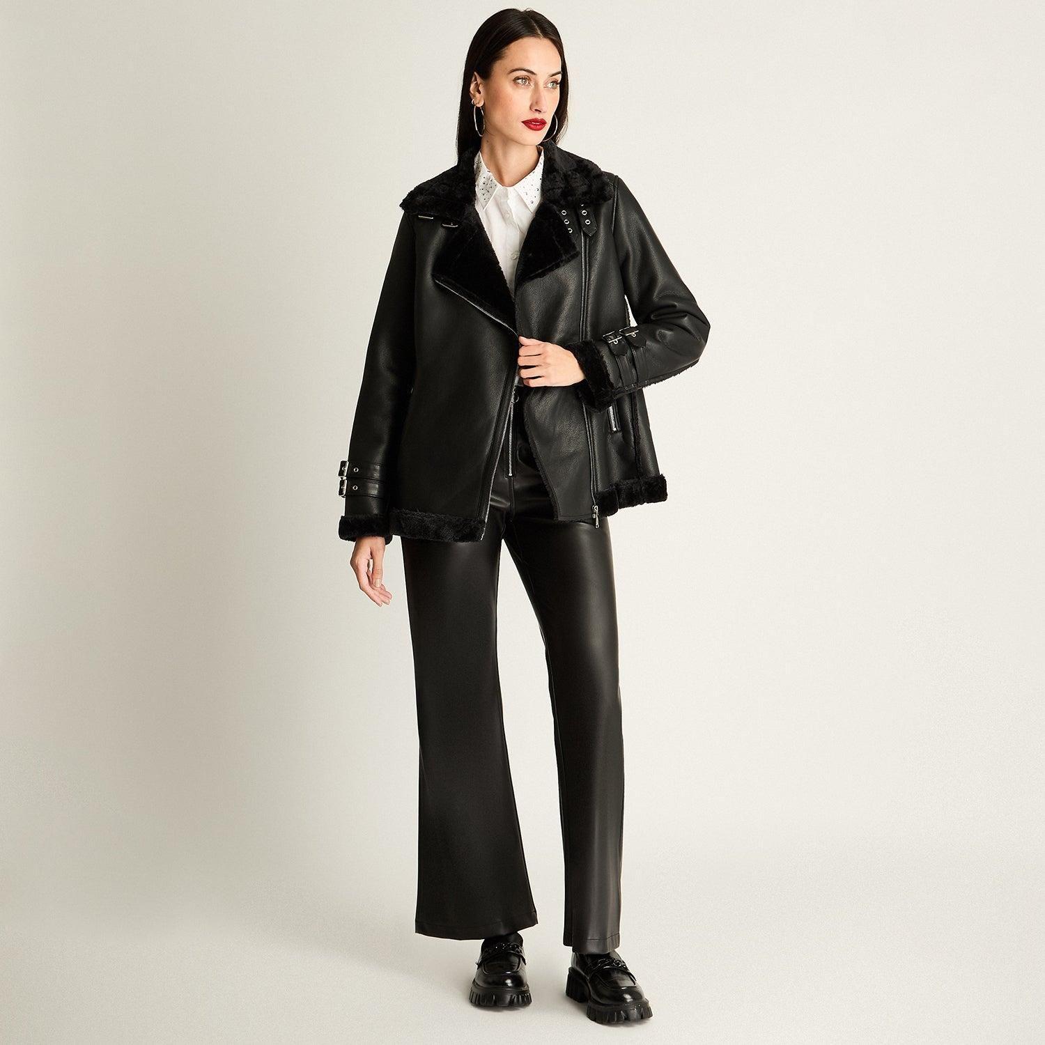 Chaqueta Bonded Con Hebilla En Mangas Negro-2