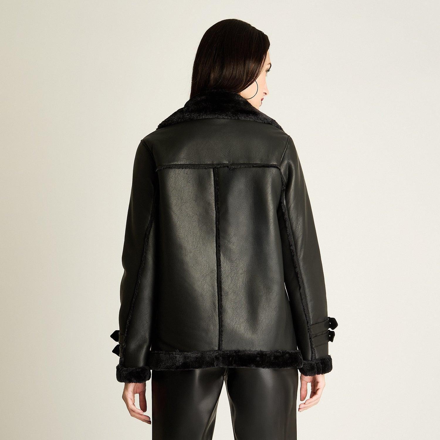 Chaqueta Bonded Con Hebilla En Mangas Negro-4