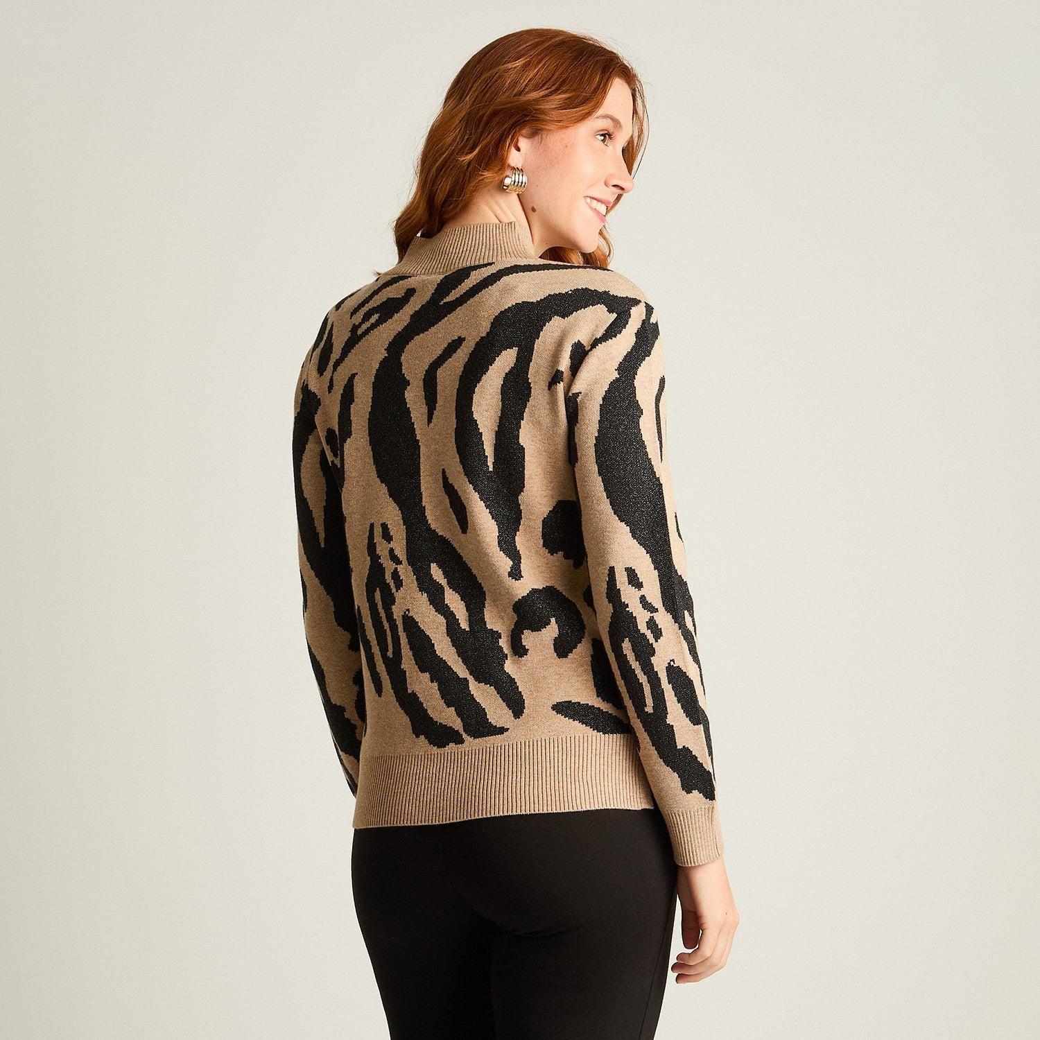 Sweater Camel con Estampado Animal Print y Lurex en Tejido-1