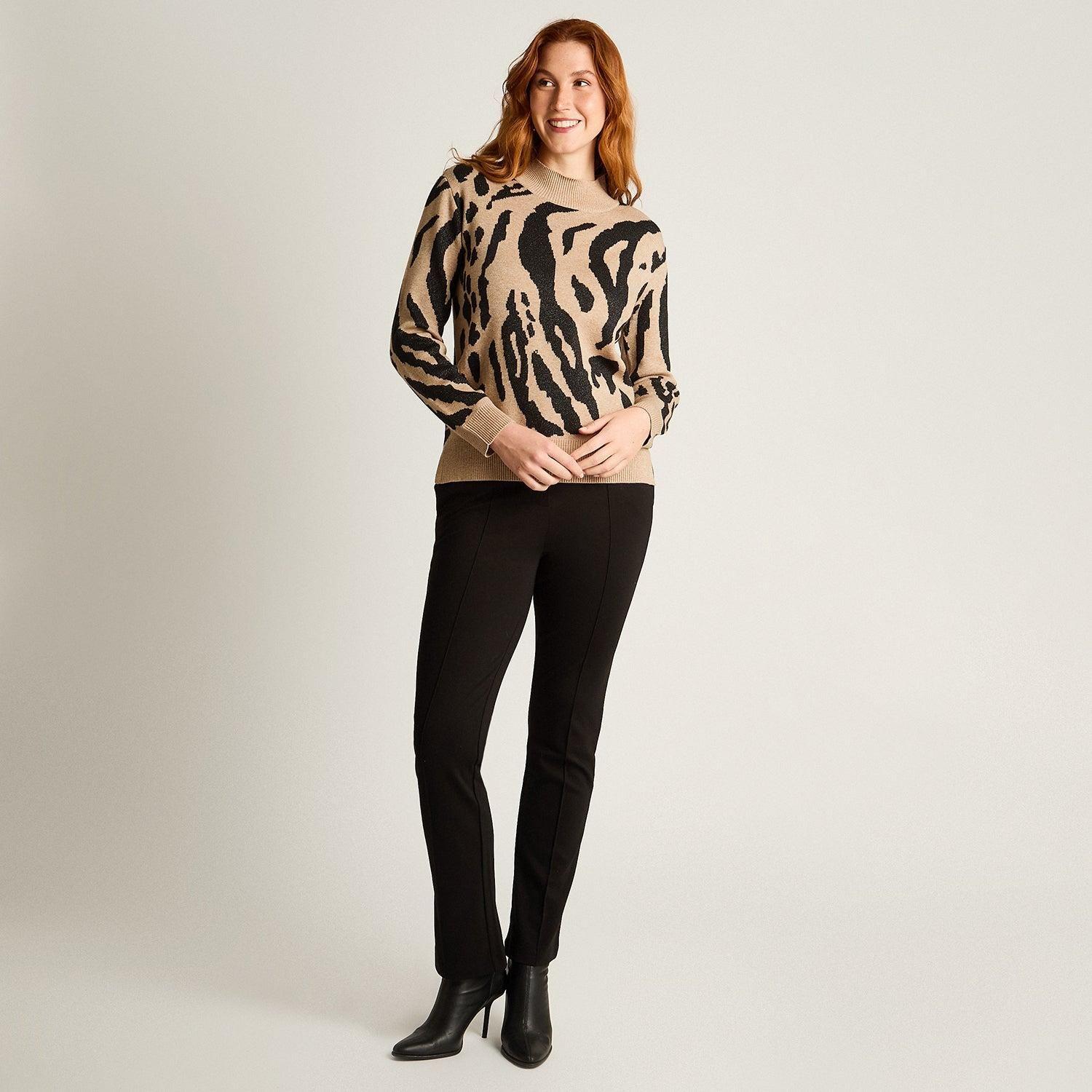 Sweater Camel con Estampado Animal Print y Lurex en Tejido-3