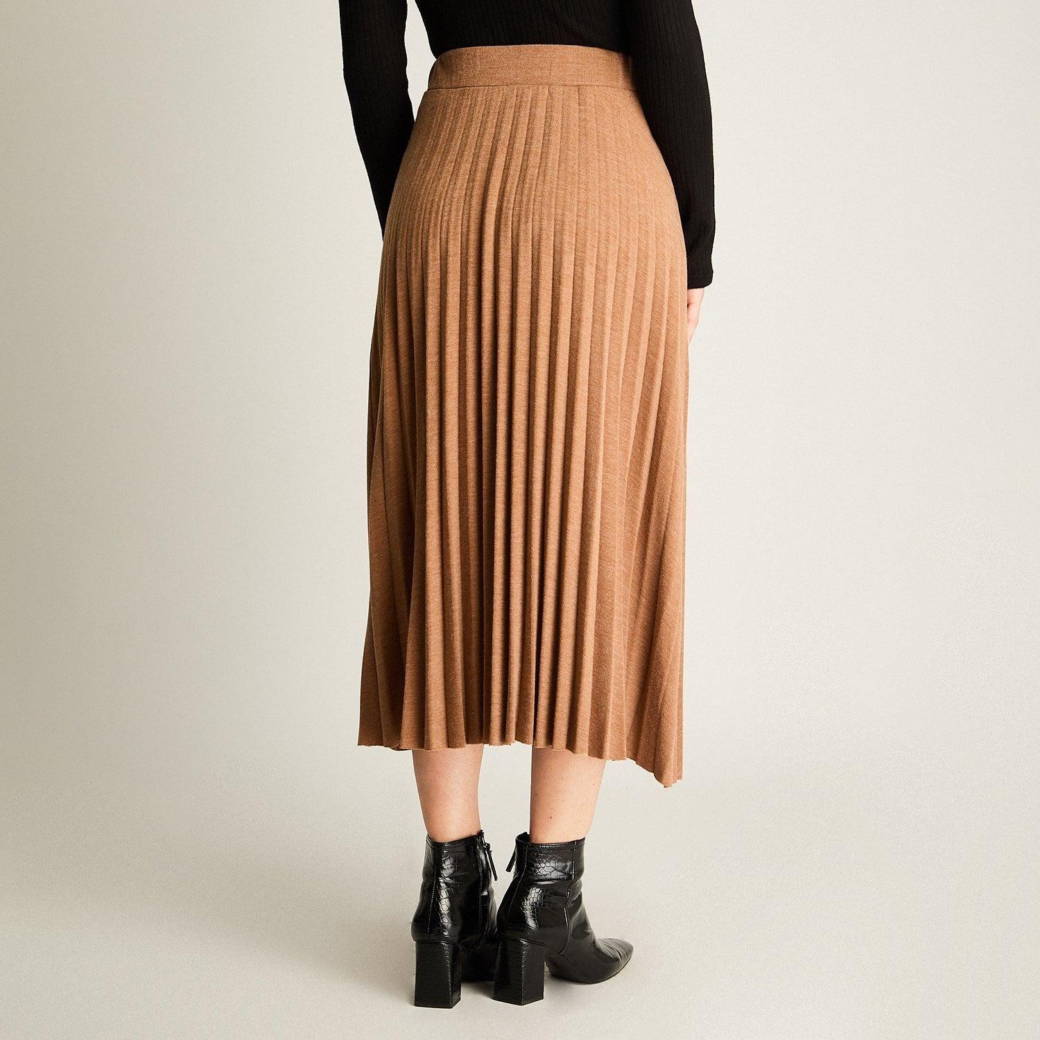 Falda Midi Lanilla Plizada Camel-2