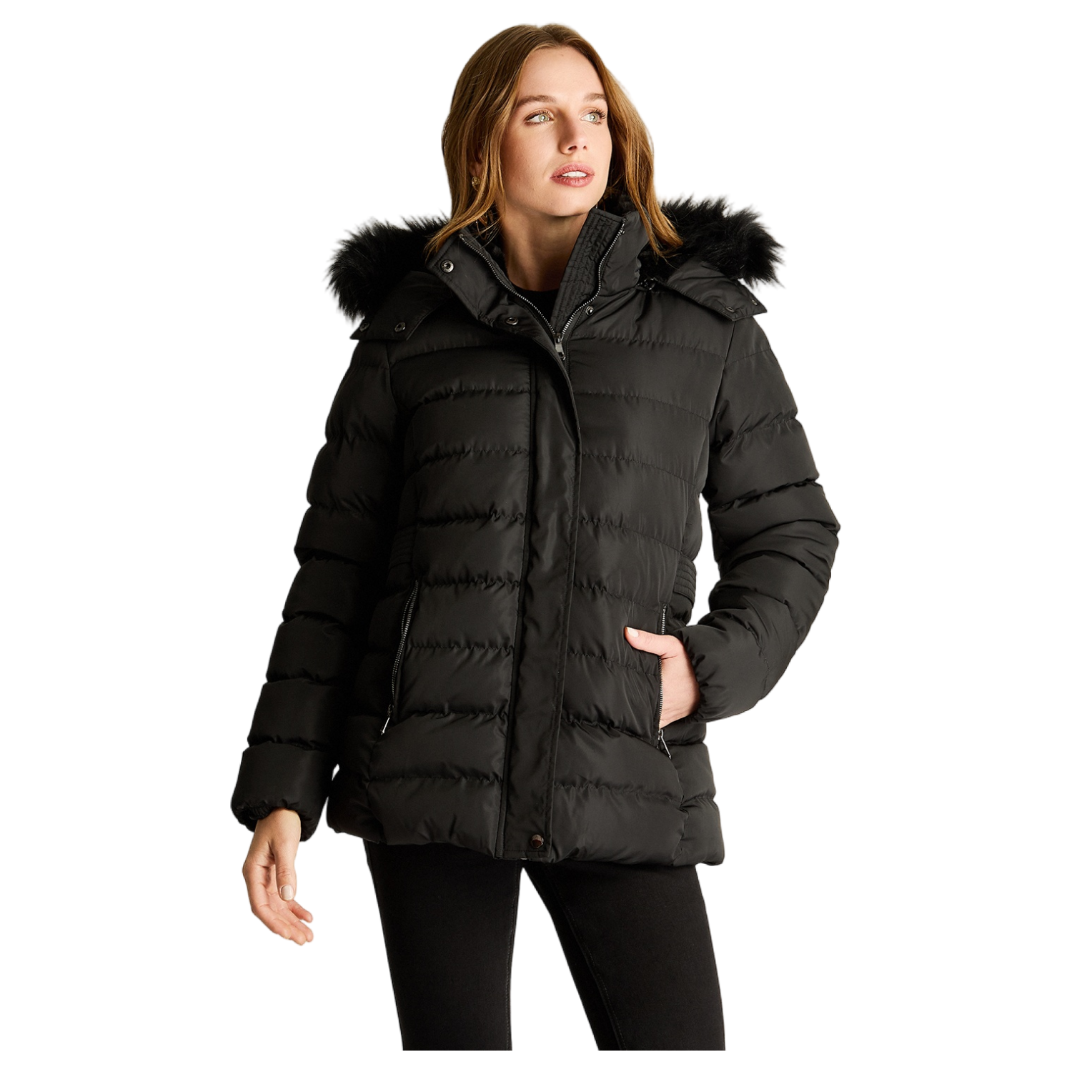 Parka Con Gorro Y Aplicaciones En Cintura Negro-0