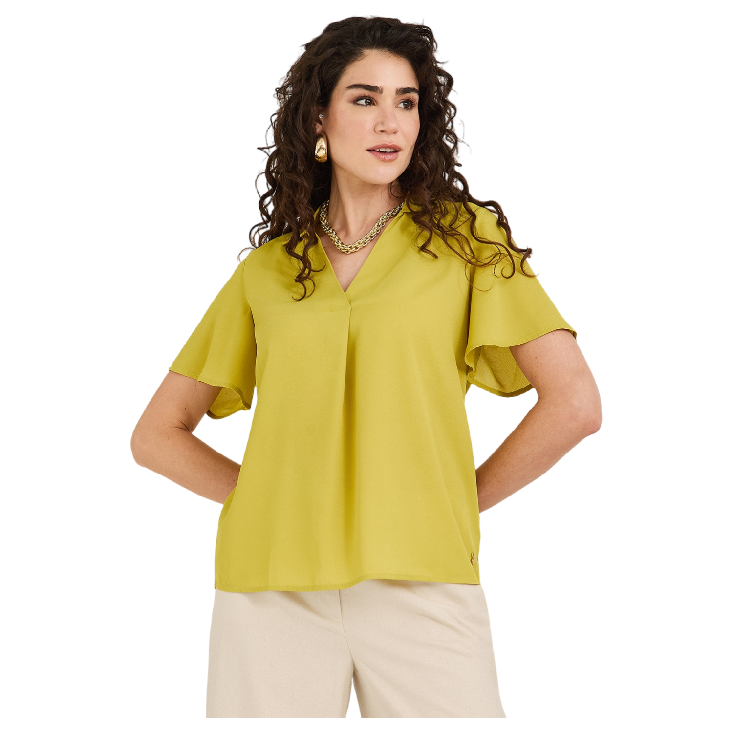 Blusa Manga Corta Cuello Camisero Verde-0