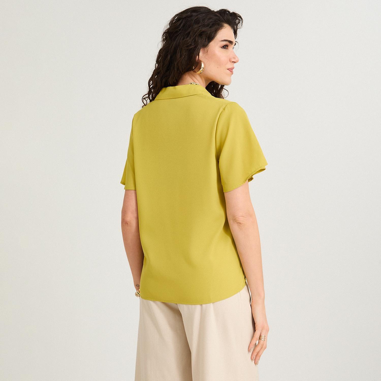 Blusa Manga Corta Cuello Camisero Verde-1