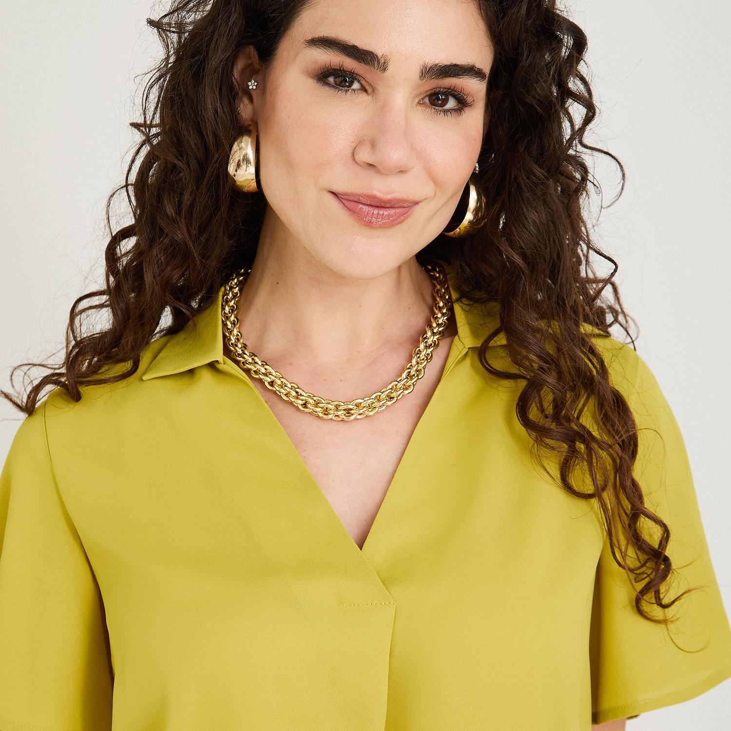 Blusa Manga Corta Cuello Camisero Verde-2