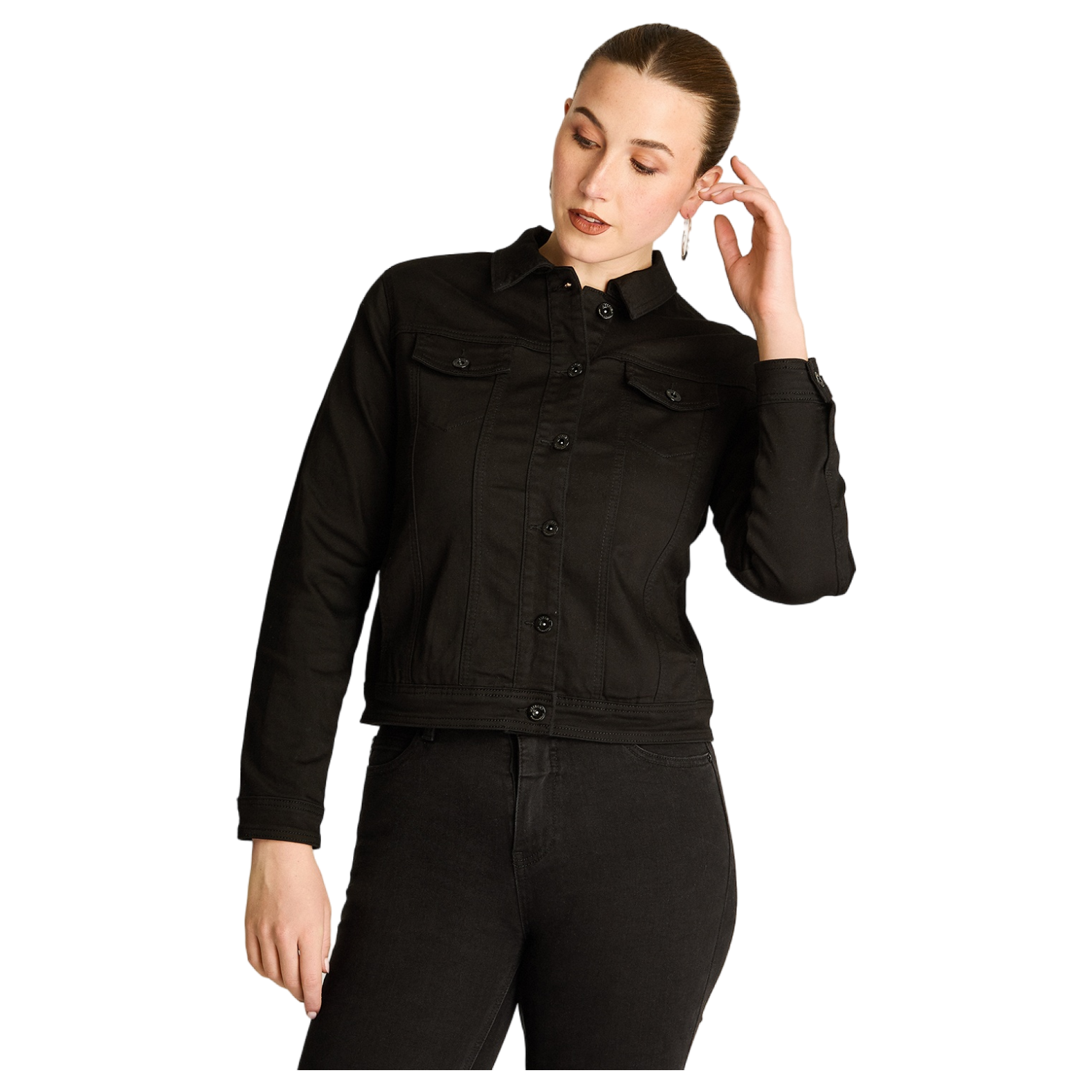 Casaca Mezclilla Negro Manga Larga-0