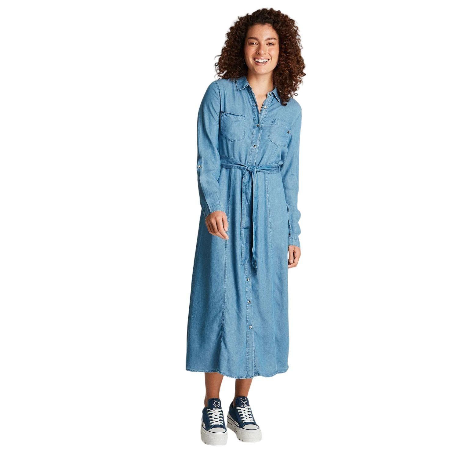 Vestido De Lyocell Con Amarre En Cintura Azul Claro-0