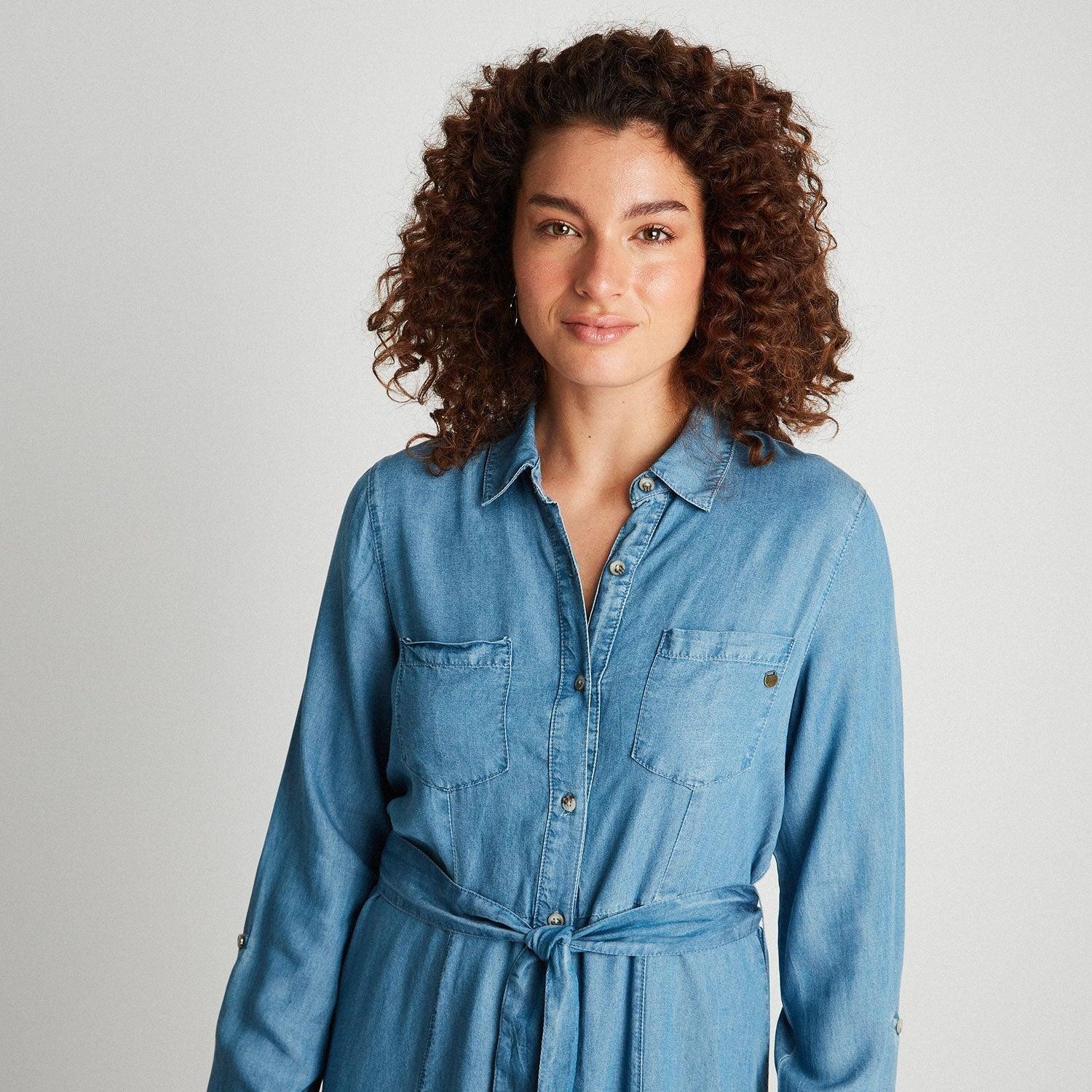 Vestido De Lyocell Con Amarre En Cintura Azul Claro-4