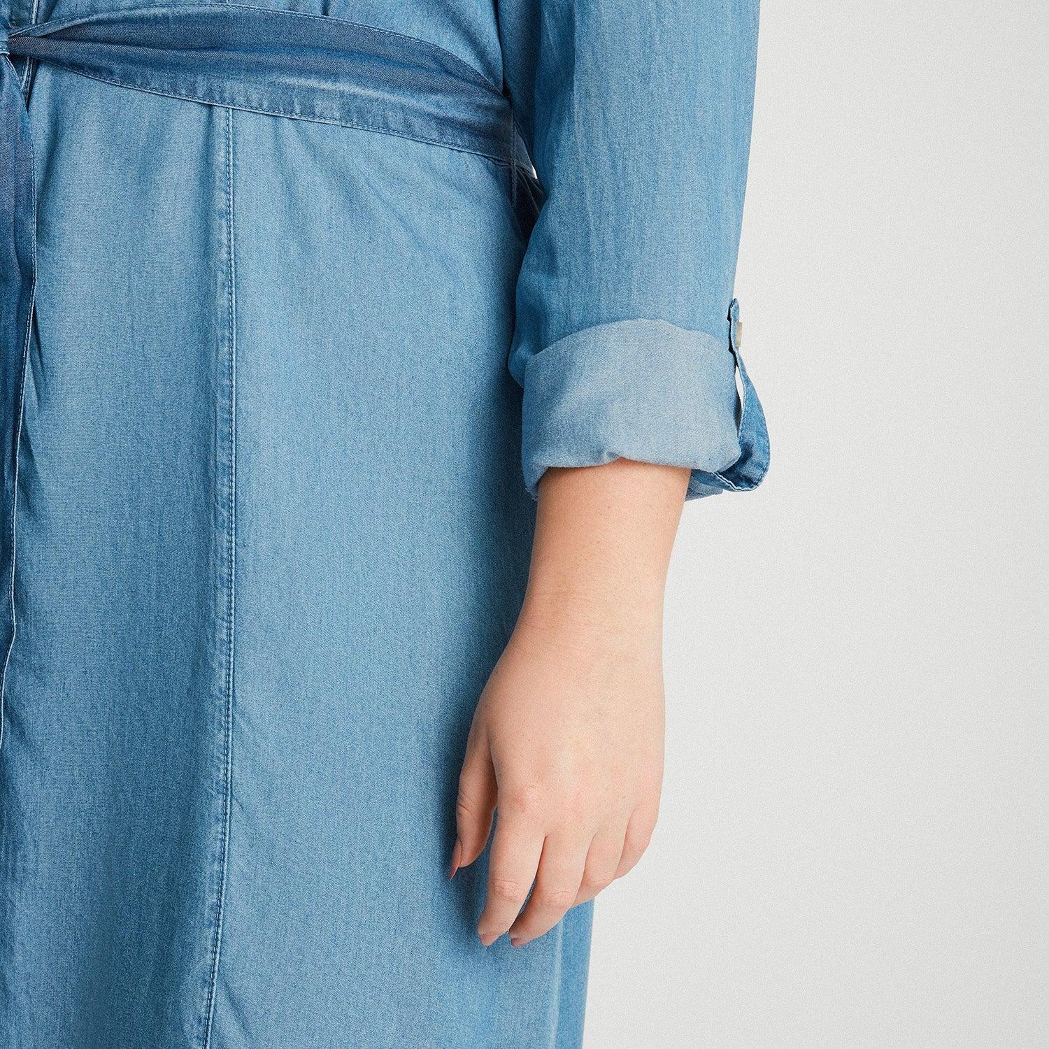 Vestido De Lyocell Con Amarre En Cintura Azul Claro-5